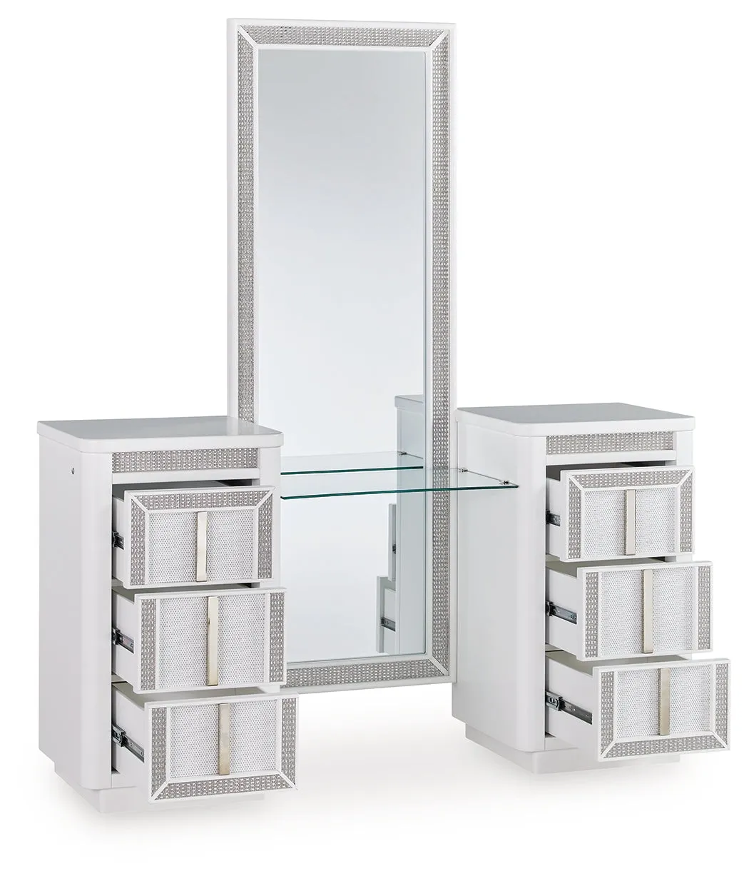 Chalanna White Vanity, Mirror and Stool - Image 3