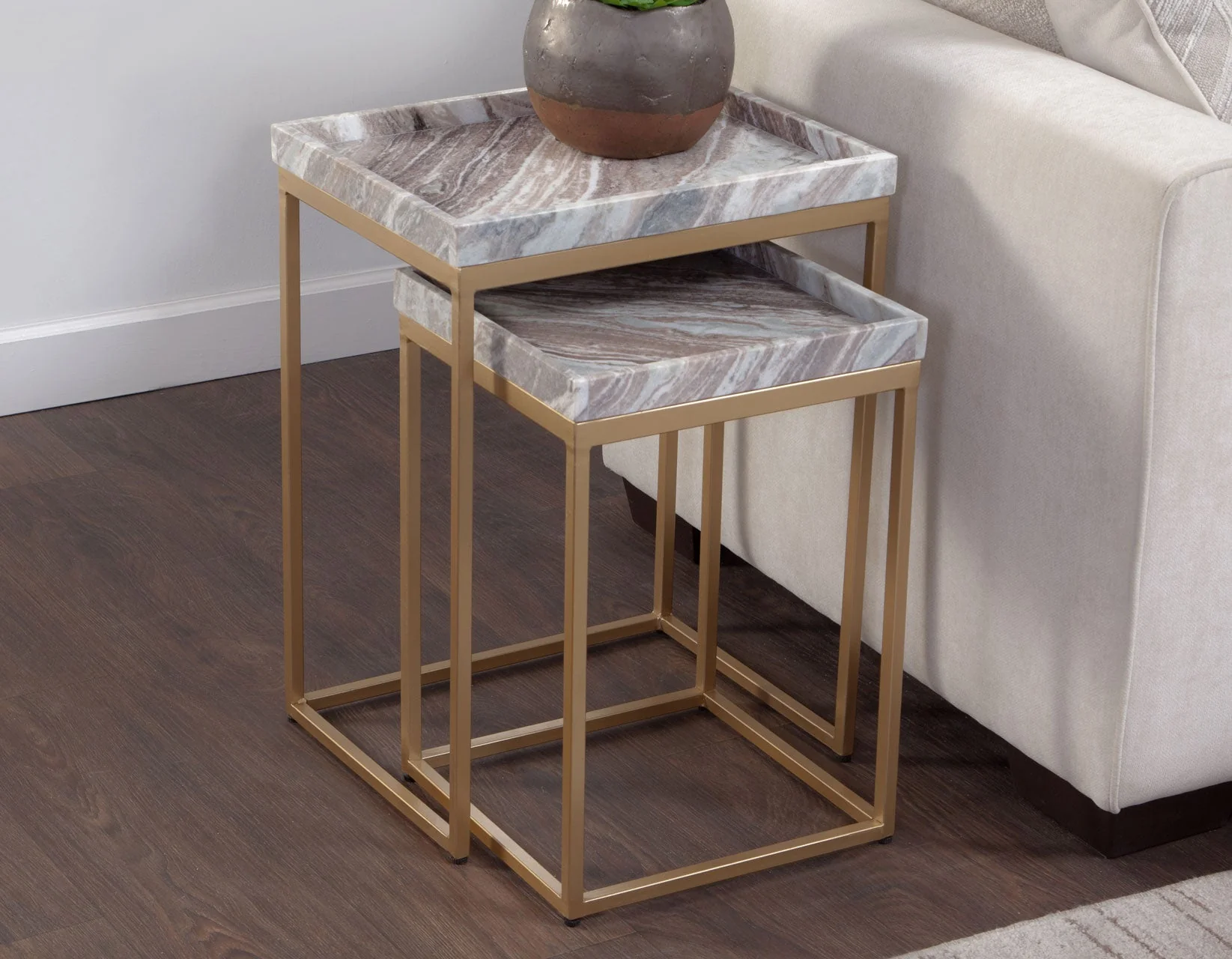 Chantel Brown Solid Marble Top Nesting Tables