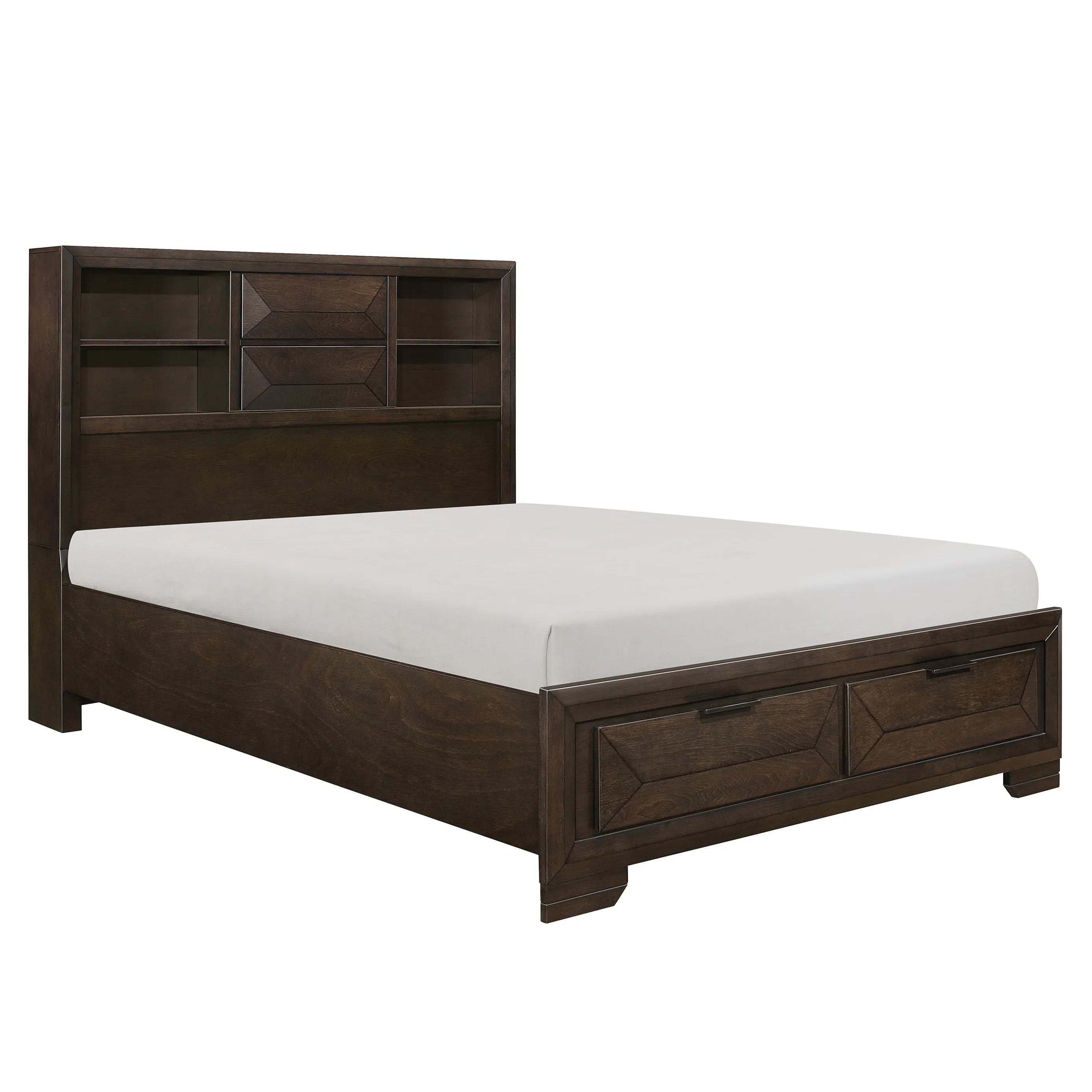 Chesky Warm Espresso Queen Bookcase Storage Platform Bed