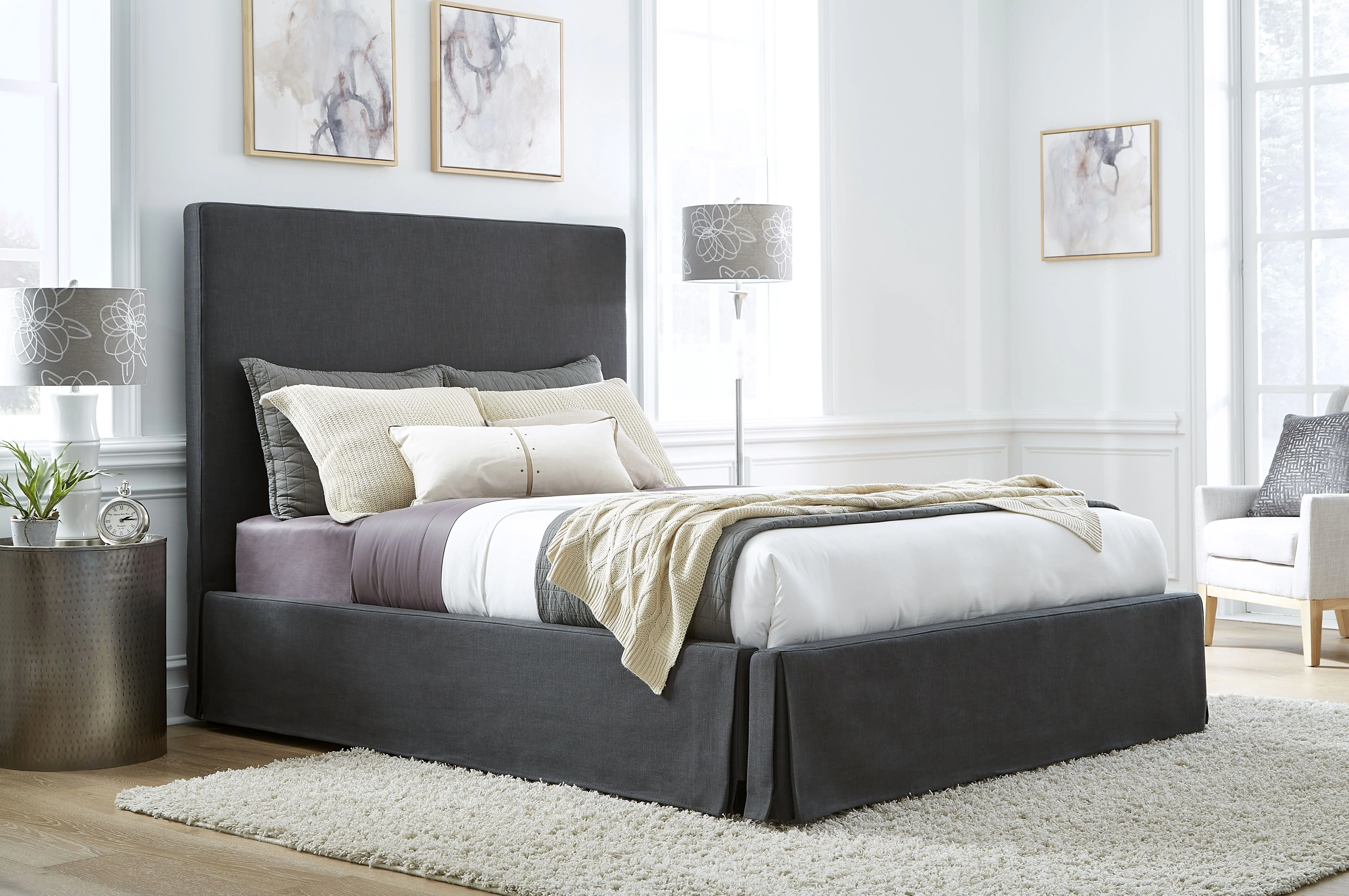 Cheviot Full Upholstered Skirted Storage Panel Bed in Iron - Image 2