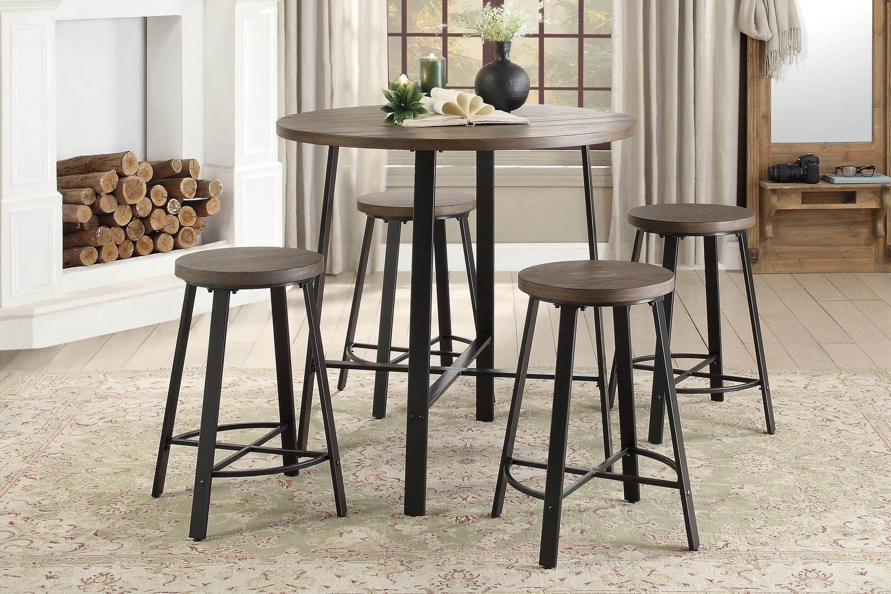 Chevre Brown/Gray Round Counter Height Set