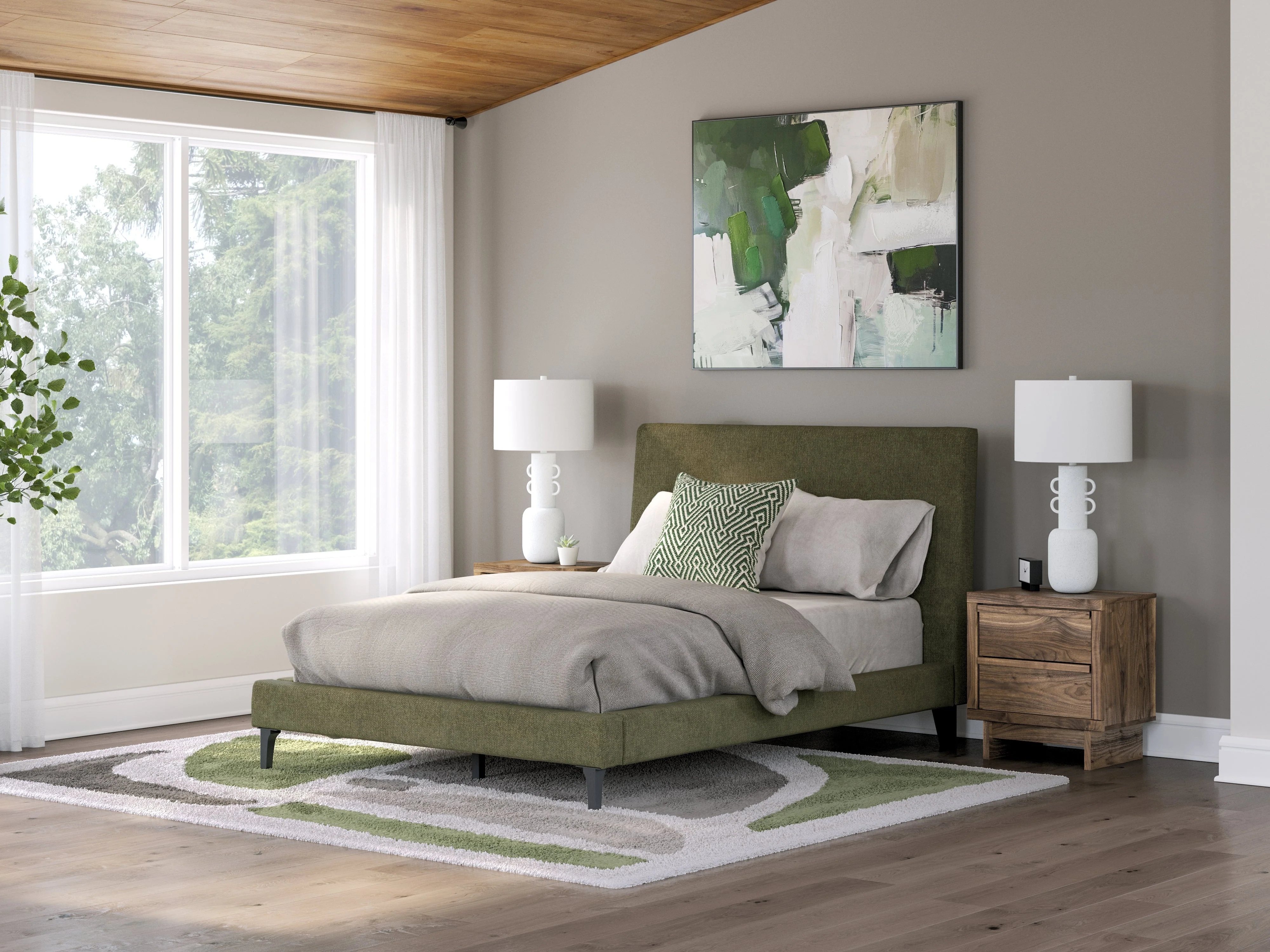 Chirason Sage Green Full Upholstered Bed with Roll Slats - Image 2