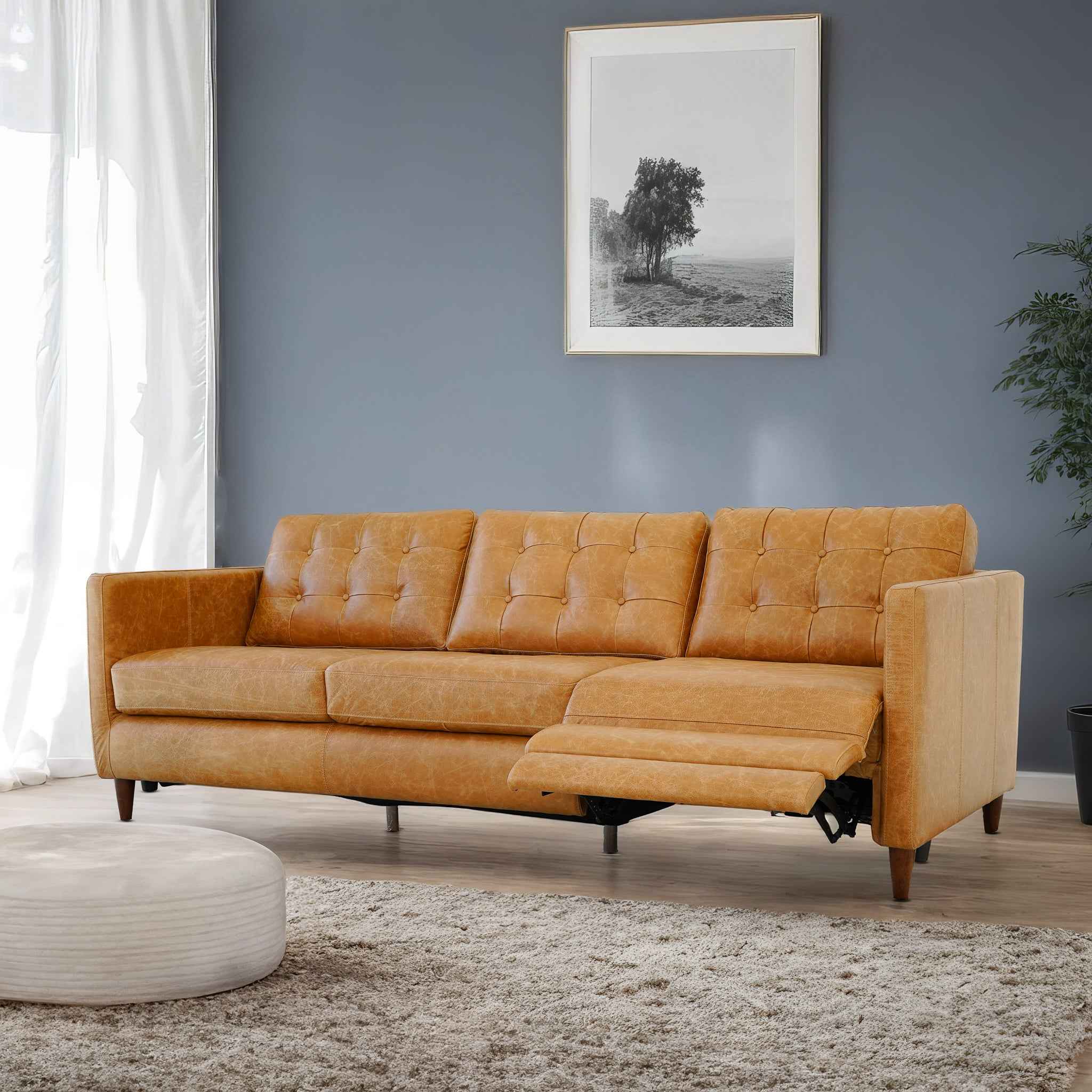 Christopher Tan Leather Electric Inclining Sofa - Right Facing - Image 2