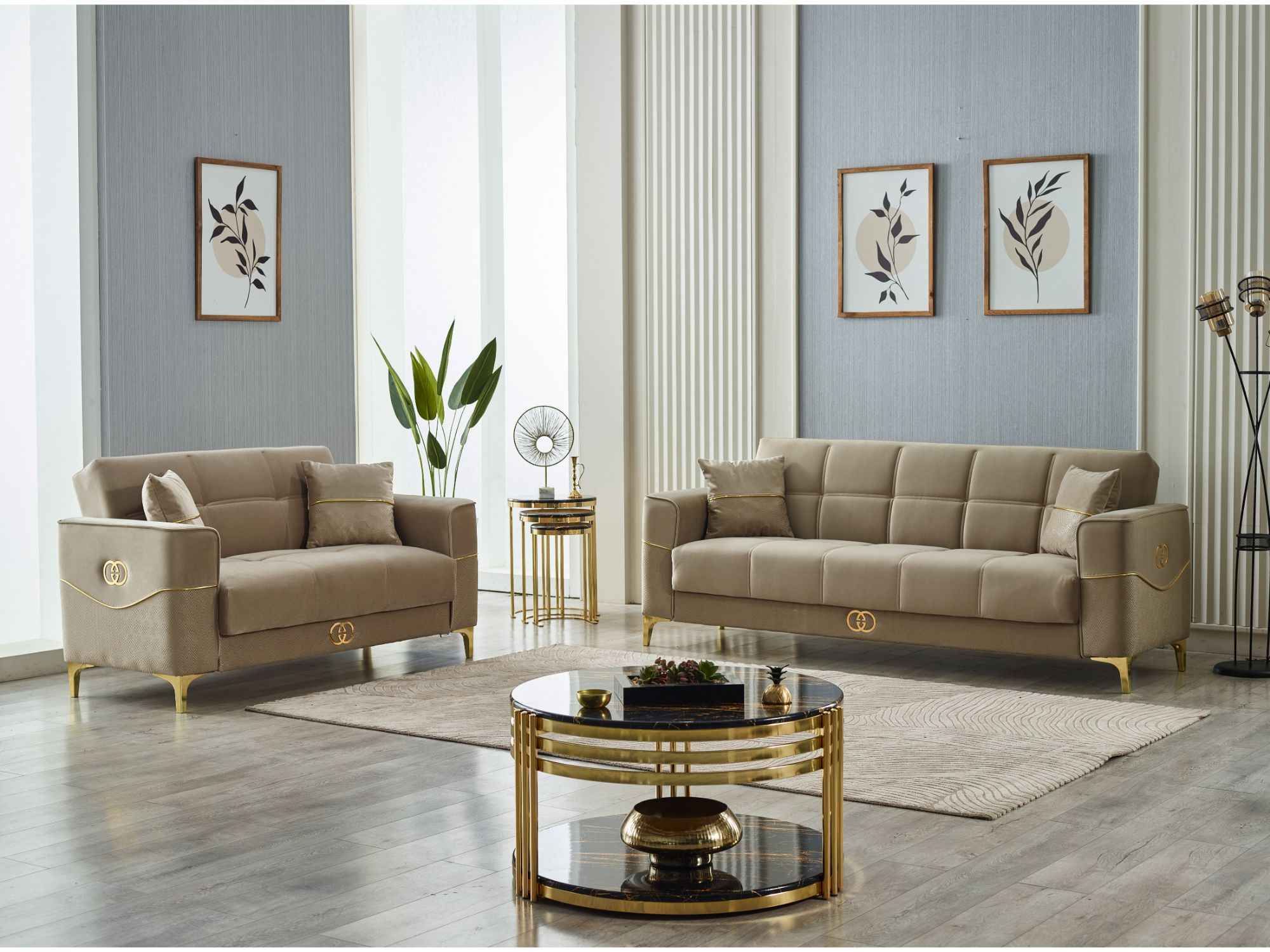 Clara Beige Convertible Loveseat - Image 3