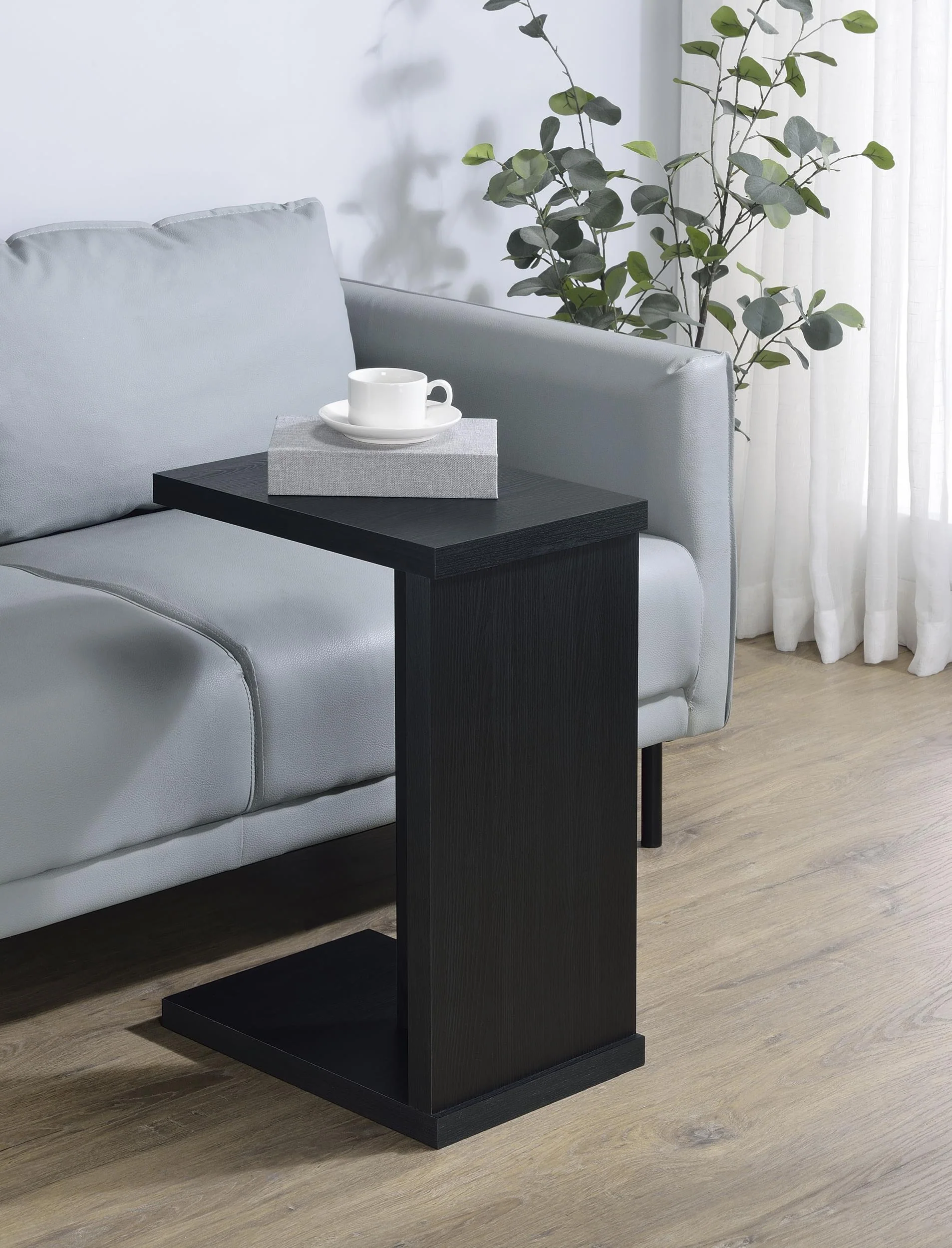 Clower Black Engineered Wood C-Shaped Sofa Side Table