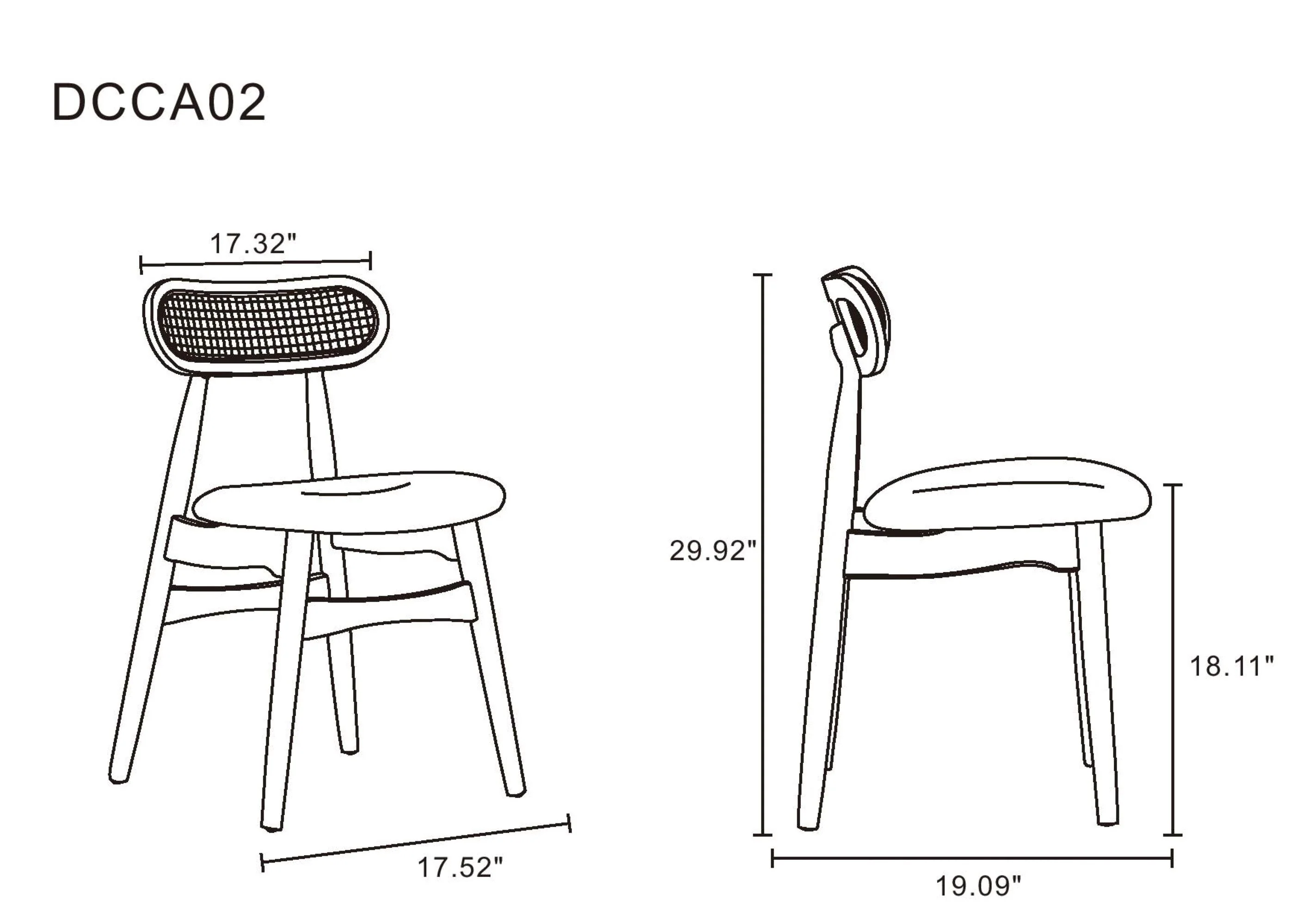 Colbert Dining Chair in Black and Cane with Grey Upholstered Seating (set of 2) - Image 3
