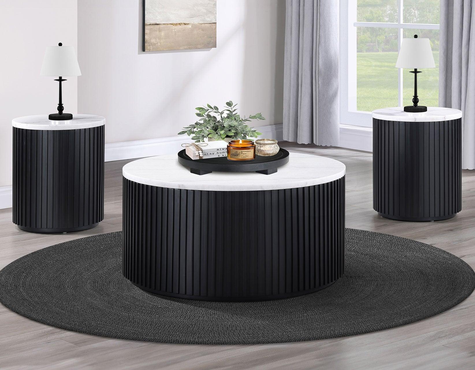 Colvin 18″ Round White Marble Top End Table, Black Finish - Image 4