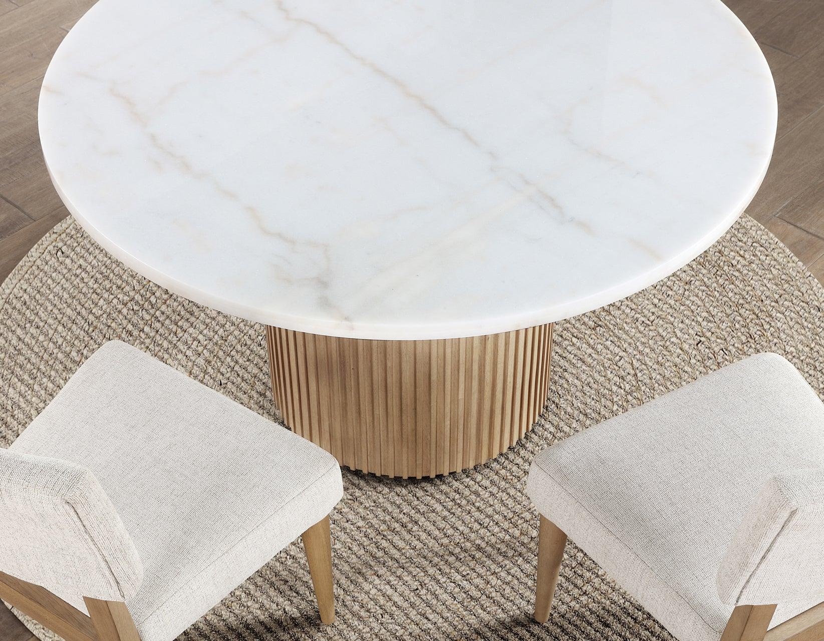 Colvin 52″ Round White Marble Table, Toffee Finish - Image 2