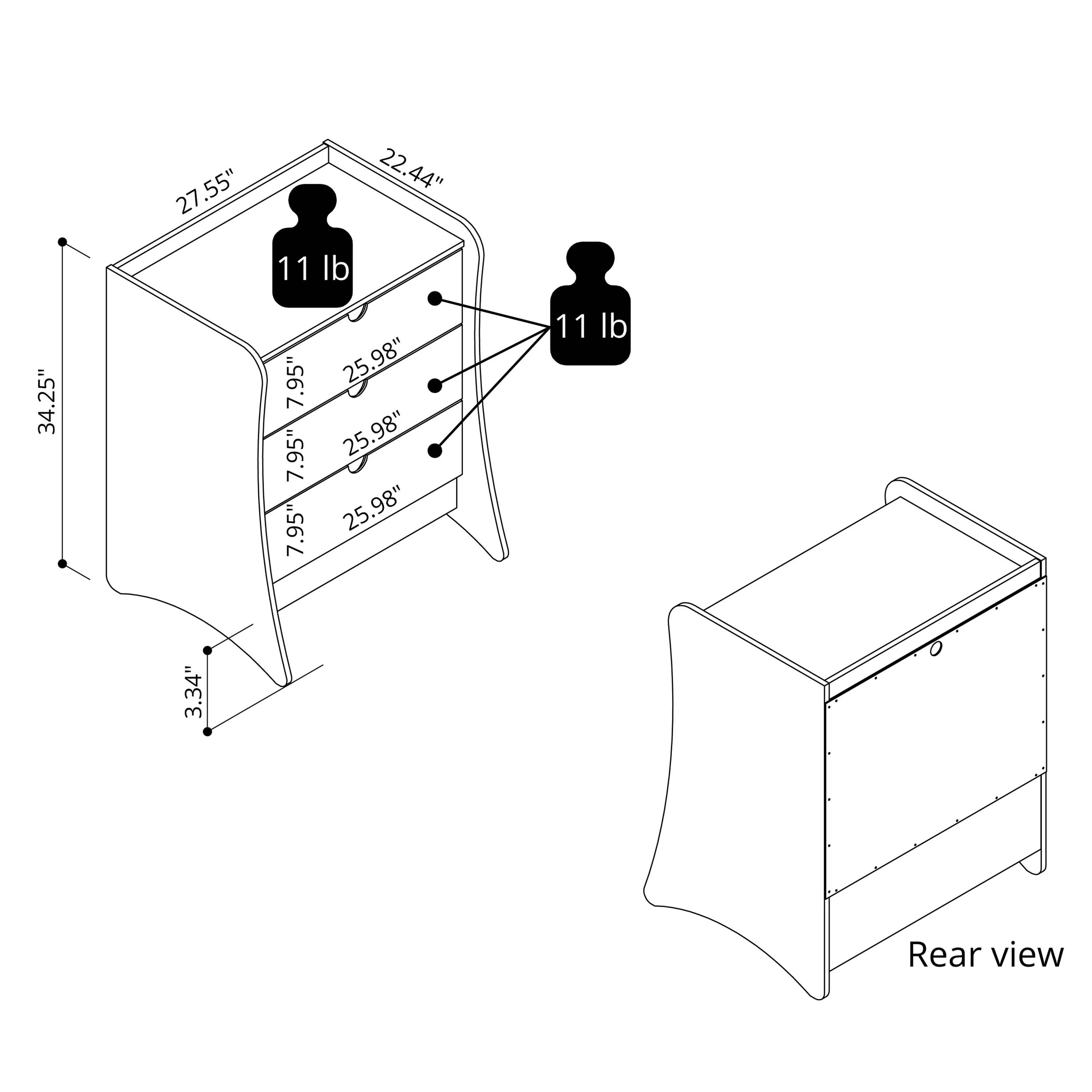 Coney 3-Piece Dresser and 2 Nightstands in White - Image 3