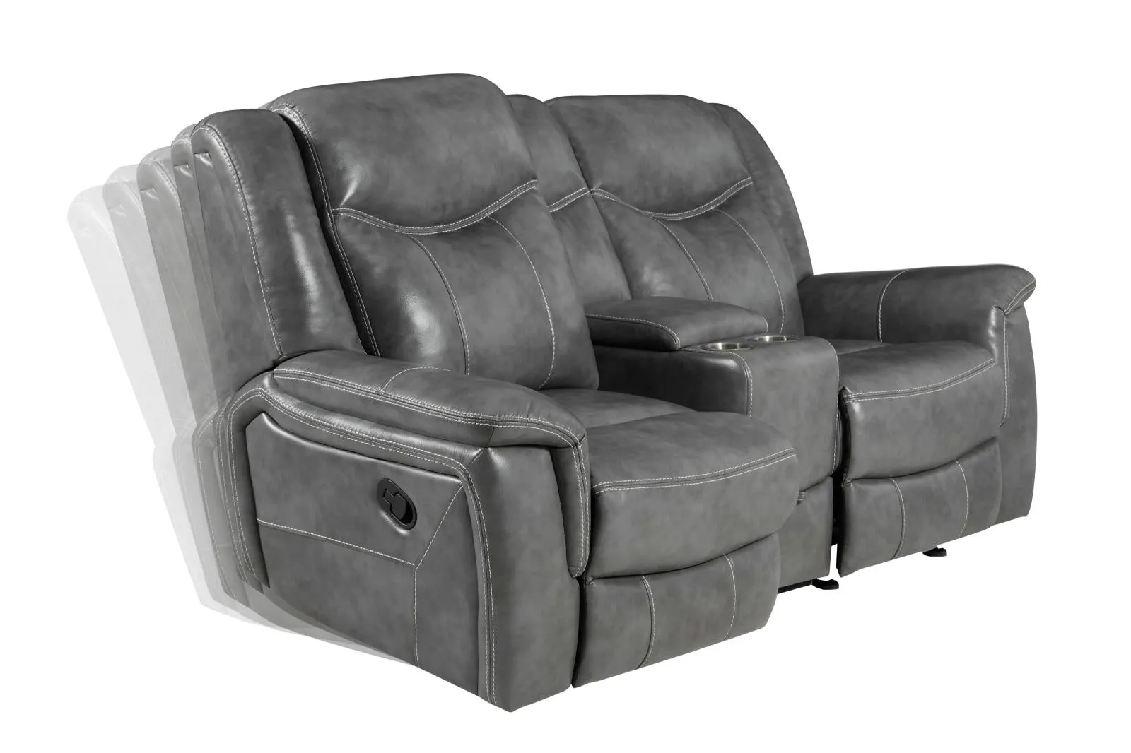 Conrad Gray Upholstered Padded Arm Reclining Living Room Set - Image 11