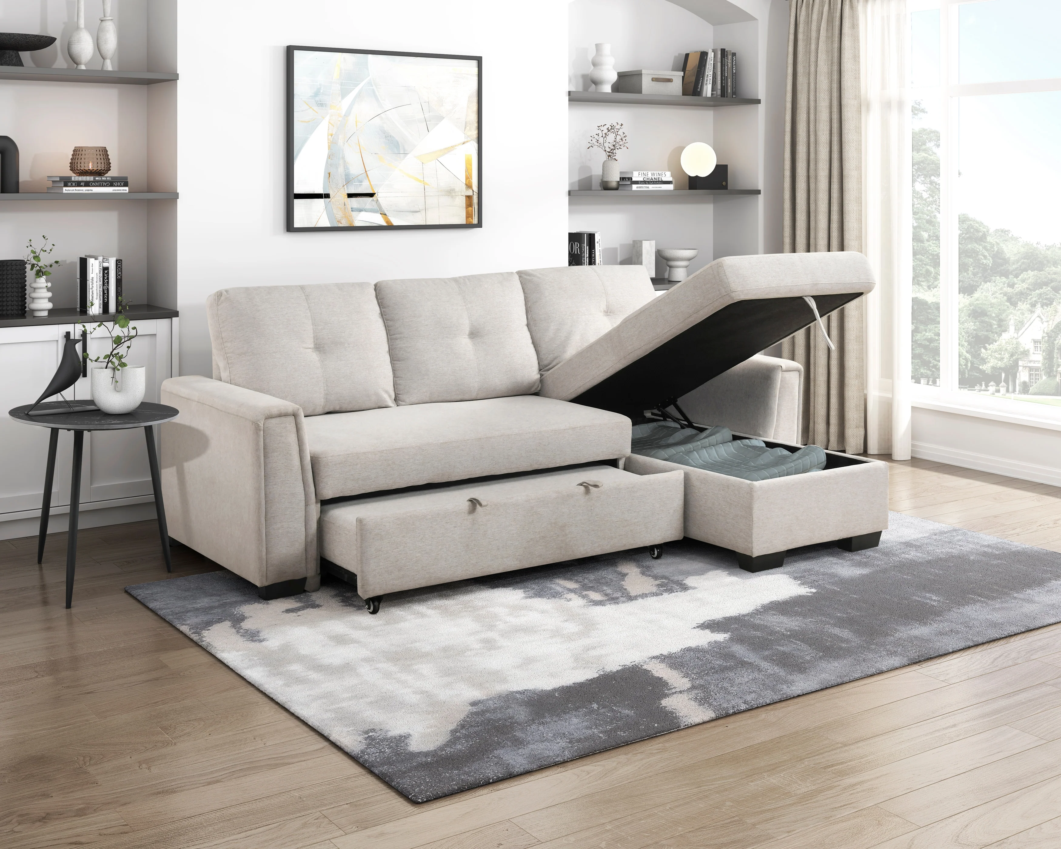 Convene Light Gray 2-Piece Sectional with Reversible Chaise and Pull-out Bed - Image 2