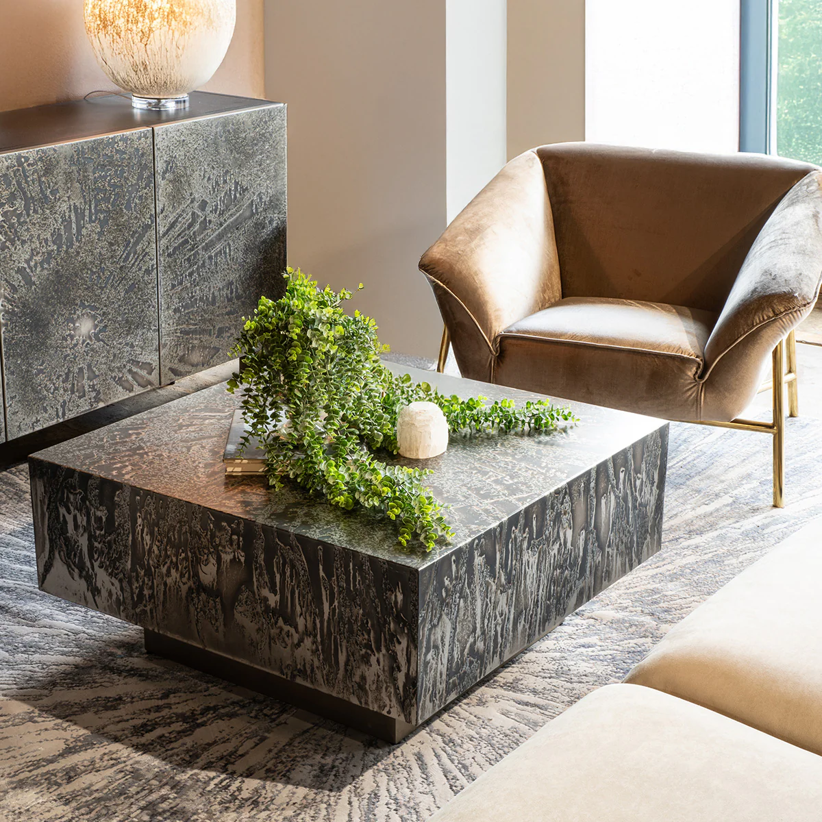 Mojave 35" Coffee Table in Desert Patina with Brass Base - Image 4