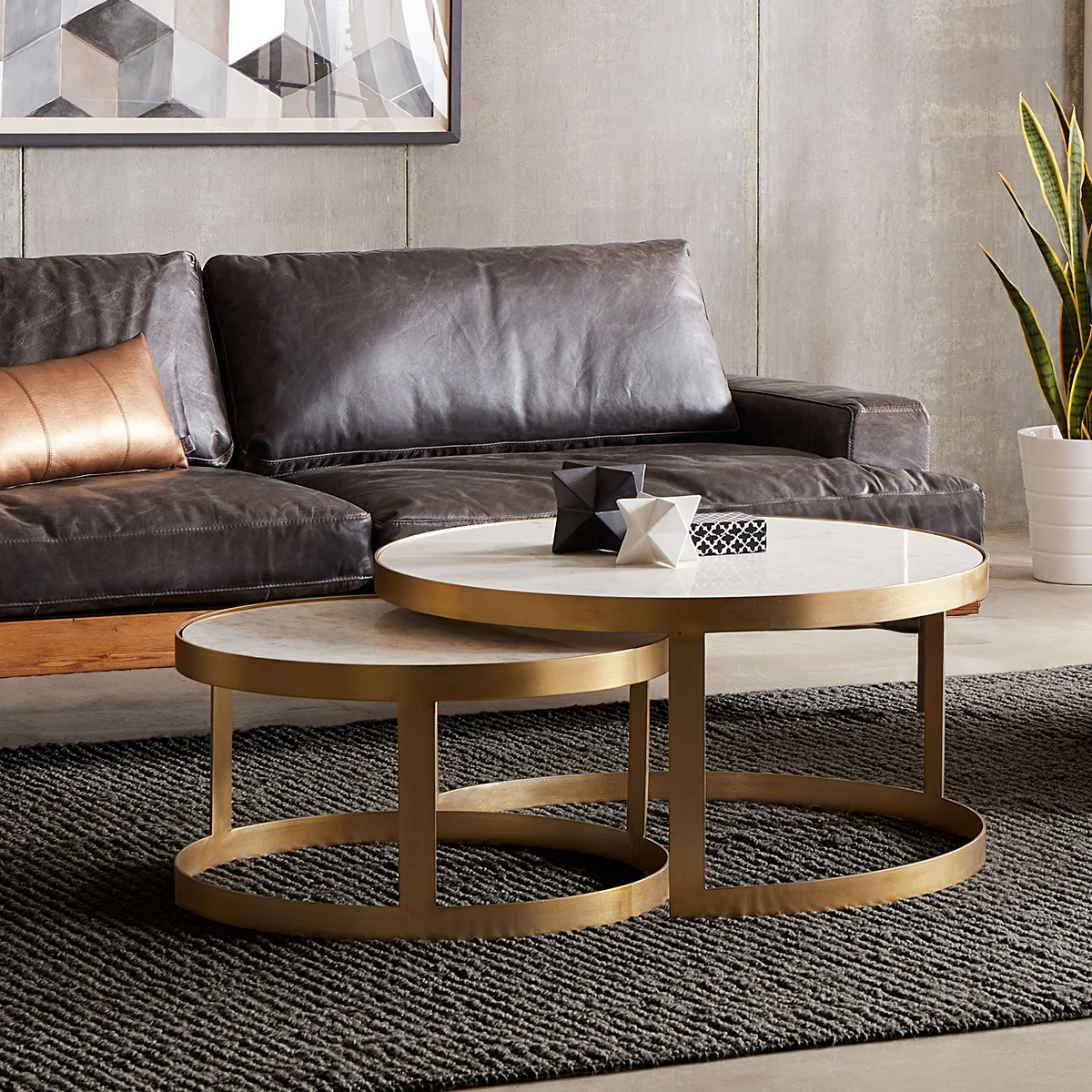 Michaelangelo 36" Nesting Coffee Table with White Marble - Image 3