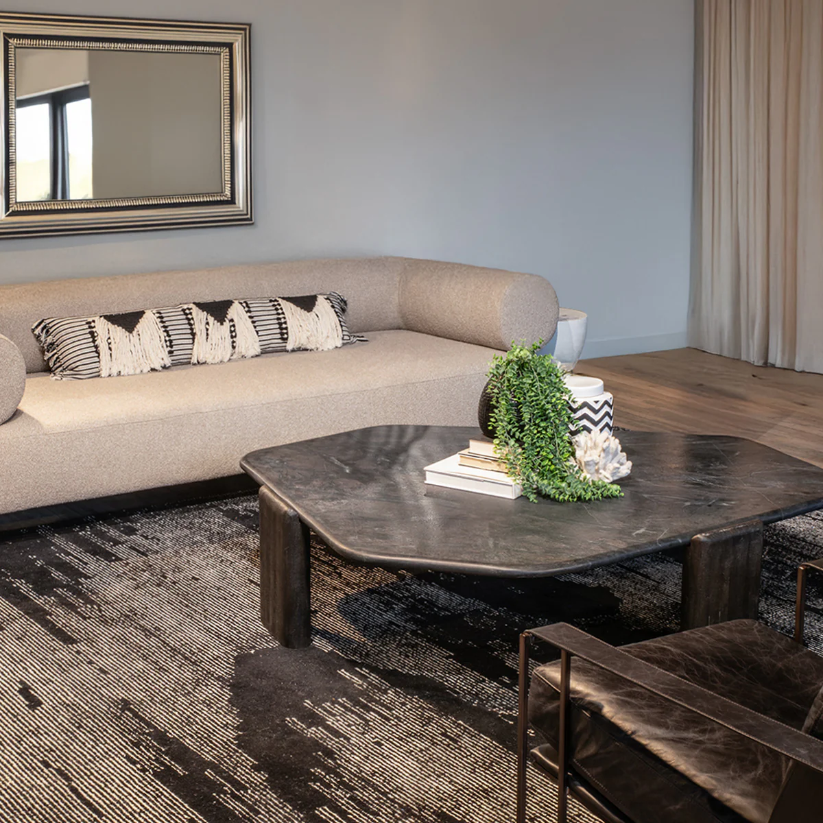 Breton 64" Hexagonal Coffee Table with Lava Marble Top with Dark Mango Base