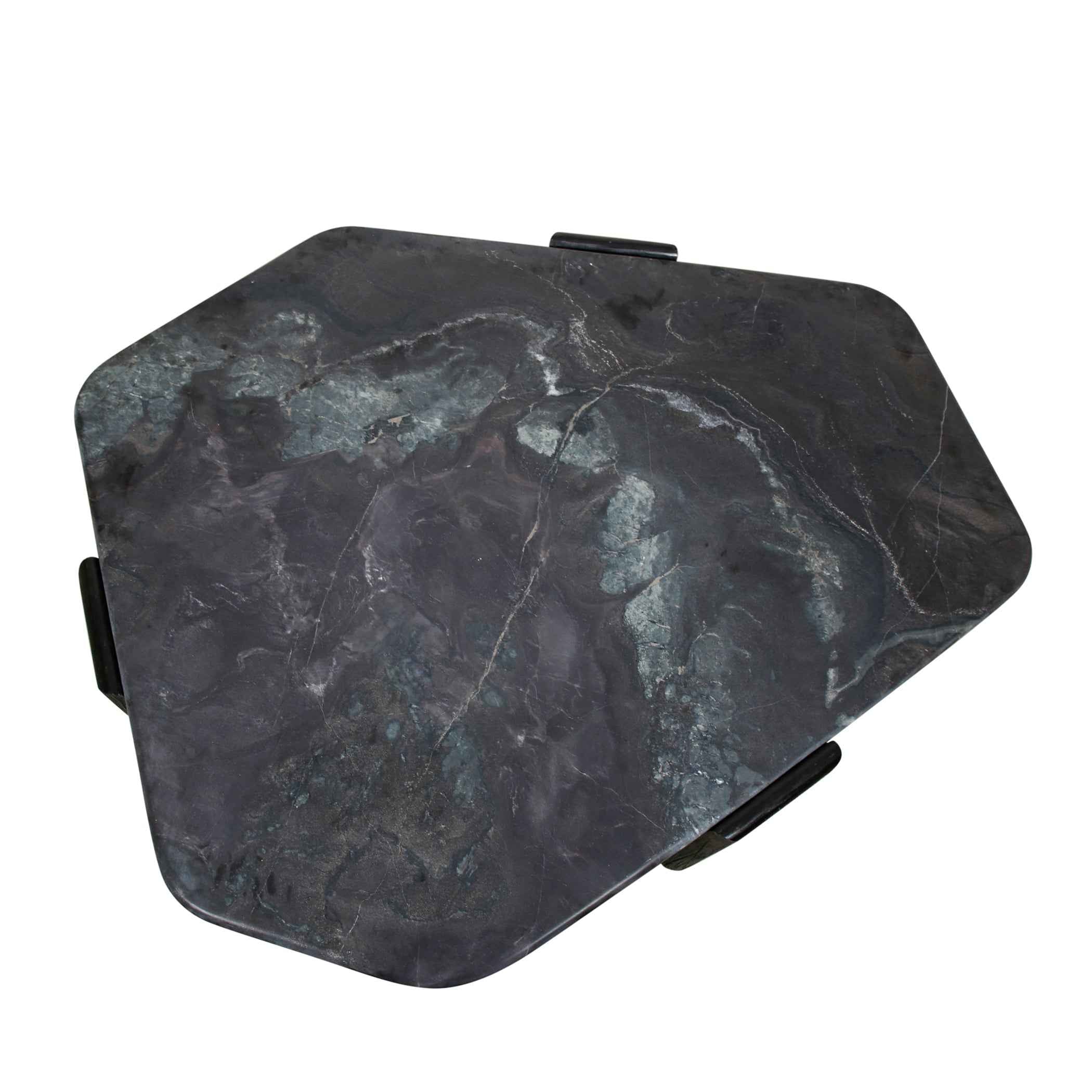 Breton 64" Hexagonal Coffee Table with Lava Marble Top with Dark Mango Base - Image 5