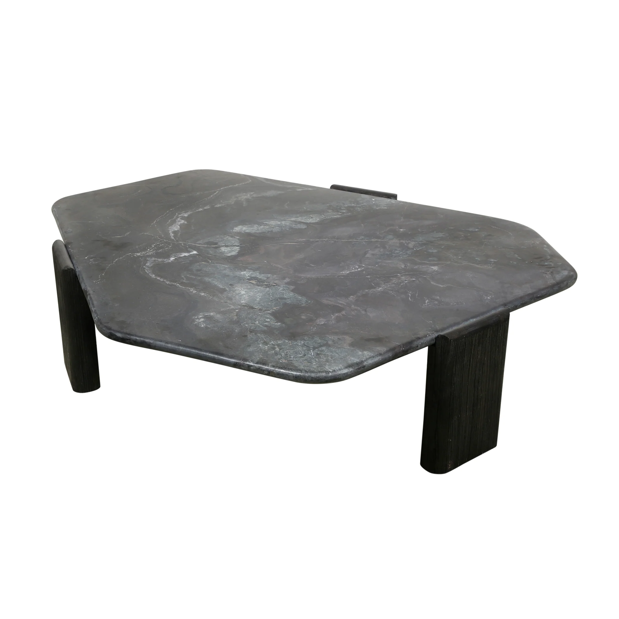 Breton 64" Hexagonal Coffee Table with Lava Marble Top with Dark Mango Base - Image 8