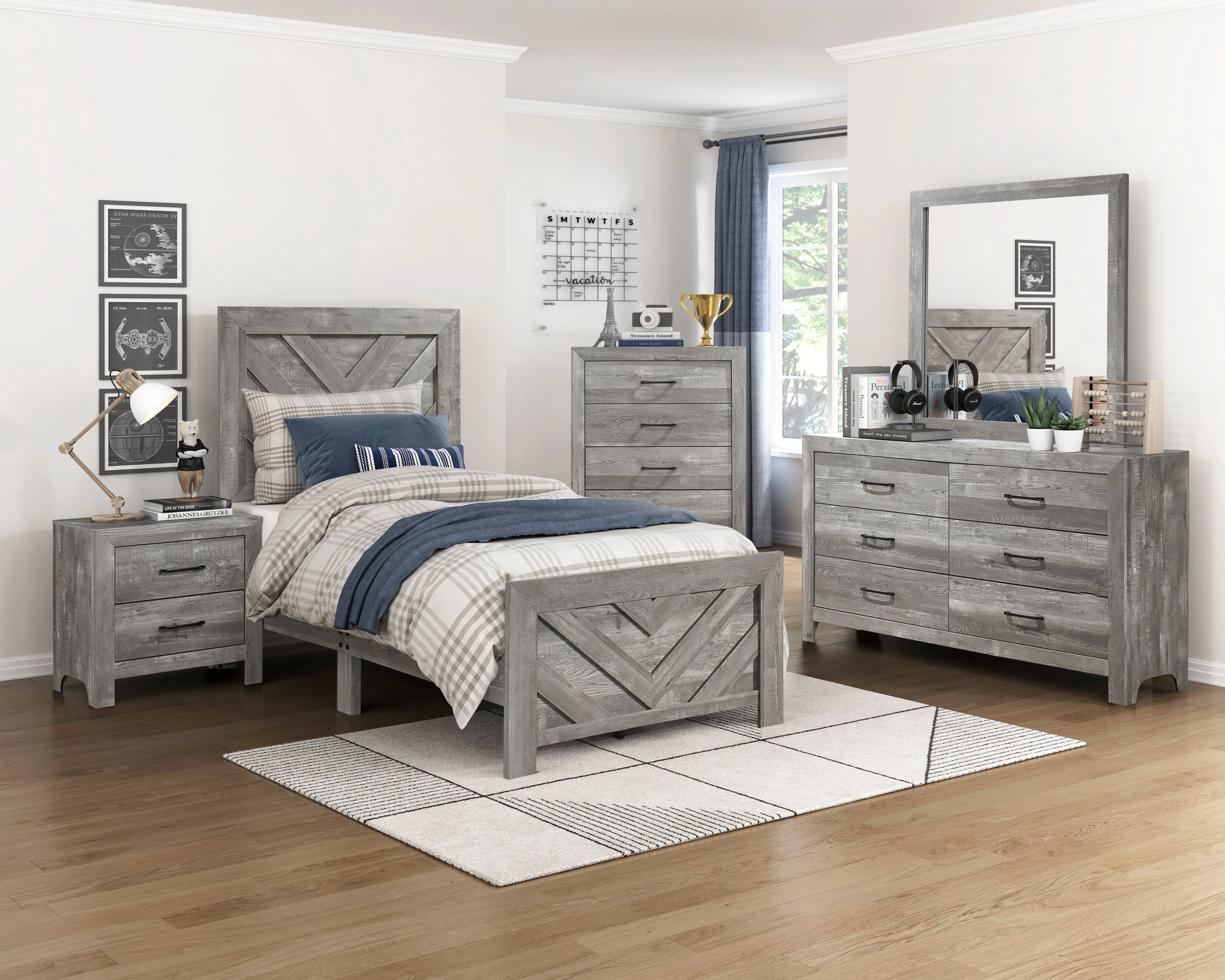 Corbin Gray Crossbuck Twin Panel Bed - Image 4