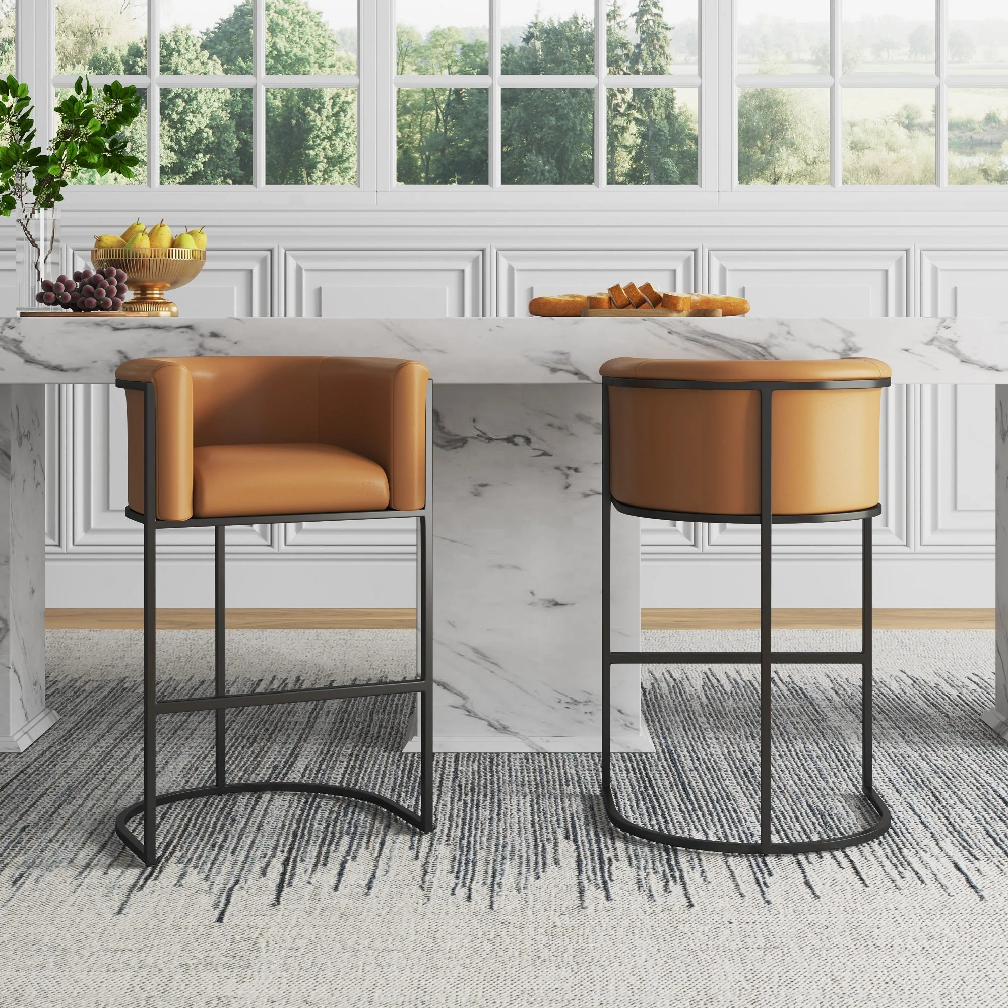 Cosmopolitan Barstool in Camel and Black (set of 2) - Image 2