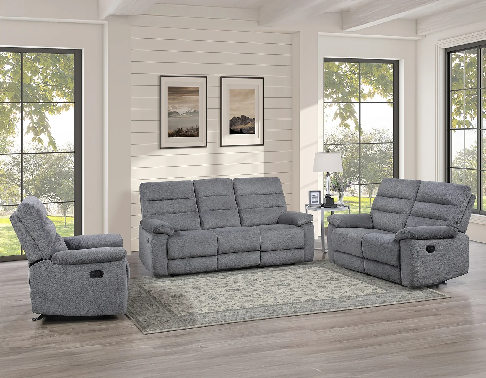 Cozy Gray 3-Piece Manual Reclining Set - Image 2