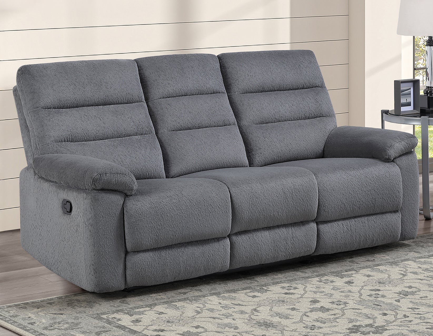 Cozy Gray Manual Reclining Sofa - Image 3