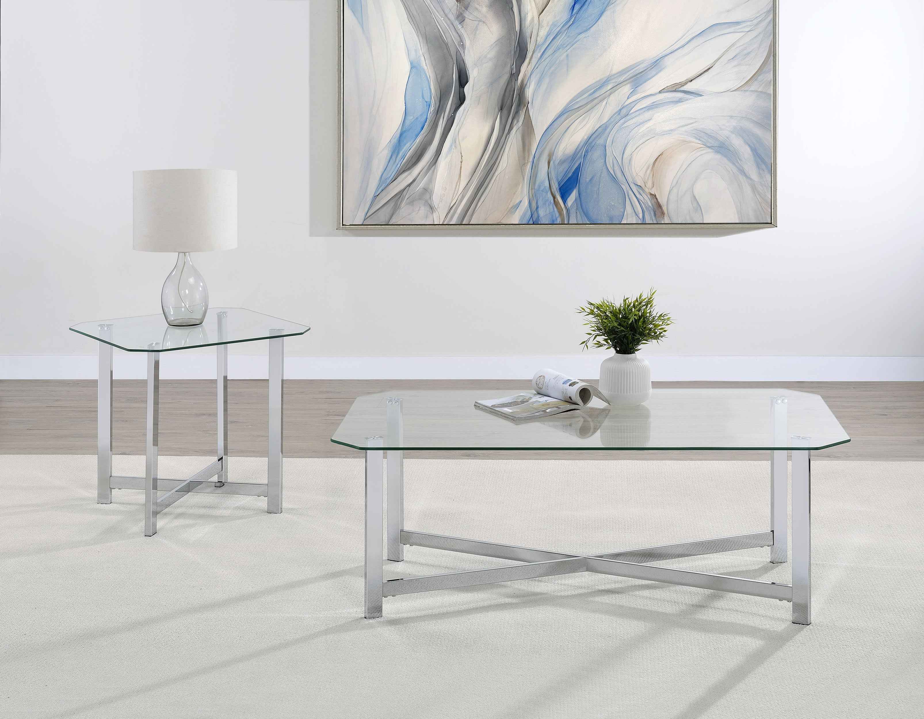 Cronin Chrome Square Tempered Glass Top Side End Table - Image 7