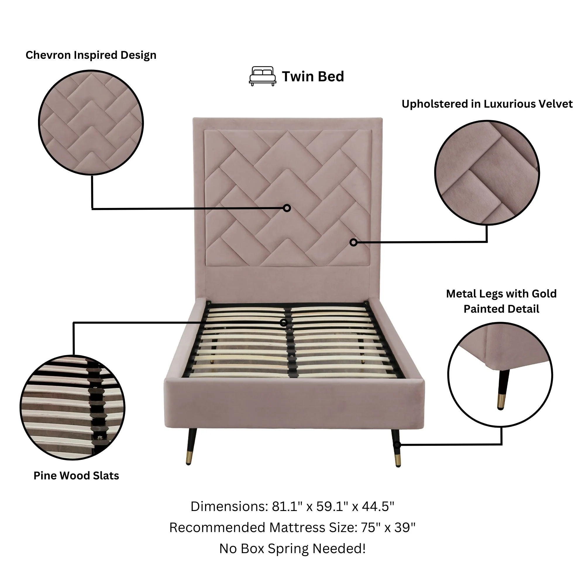 Crosby Twin-Size Bed in Blush - Image 4