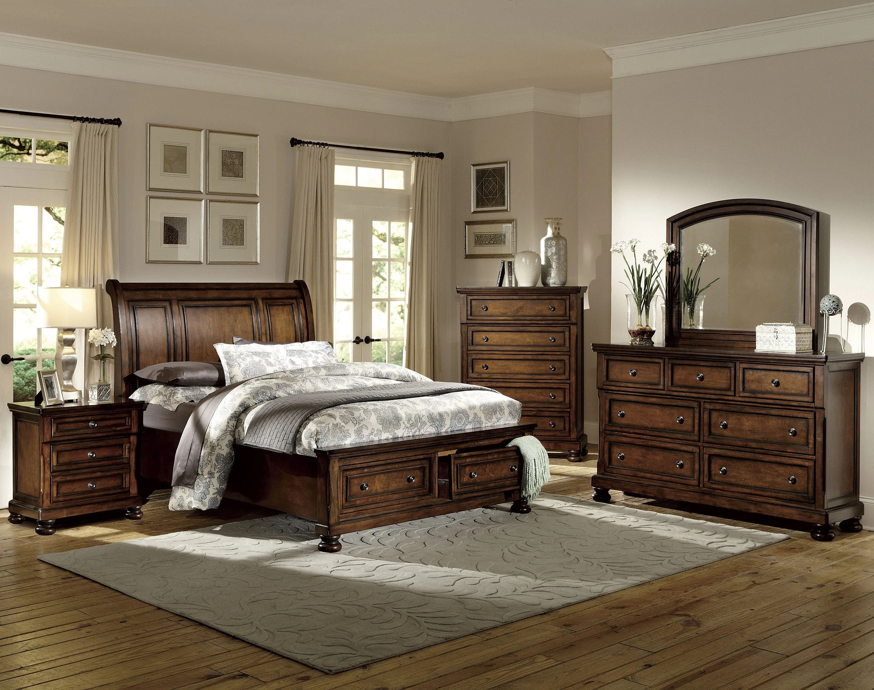 Cumberland Brown Cherry California King Sleigh Storage Platform Bed - Image 6