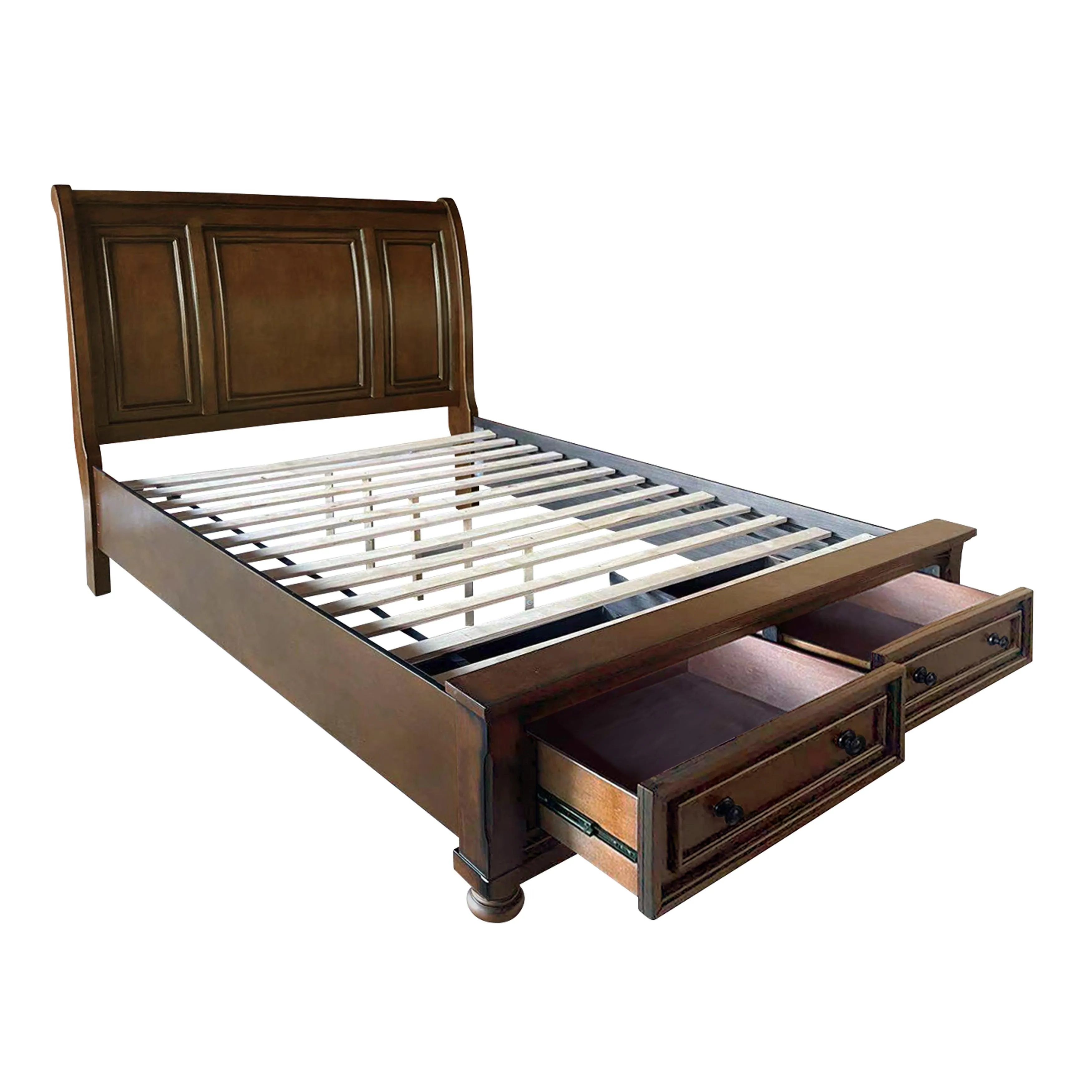 Cumberland Brown Cherry Queen Sleigh Storage Platform Bed - Image 4