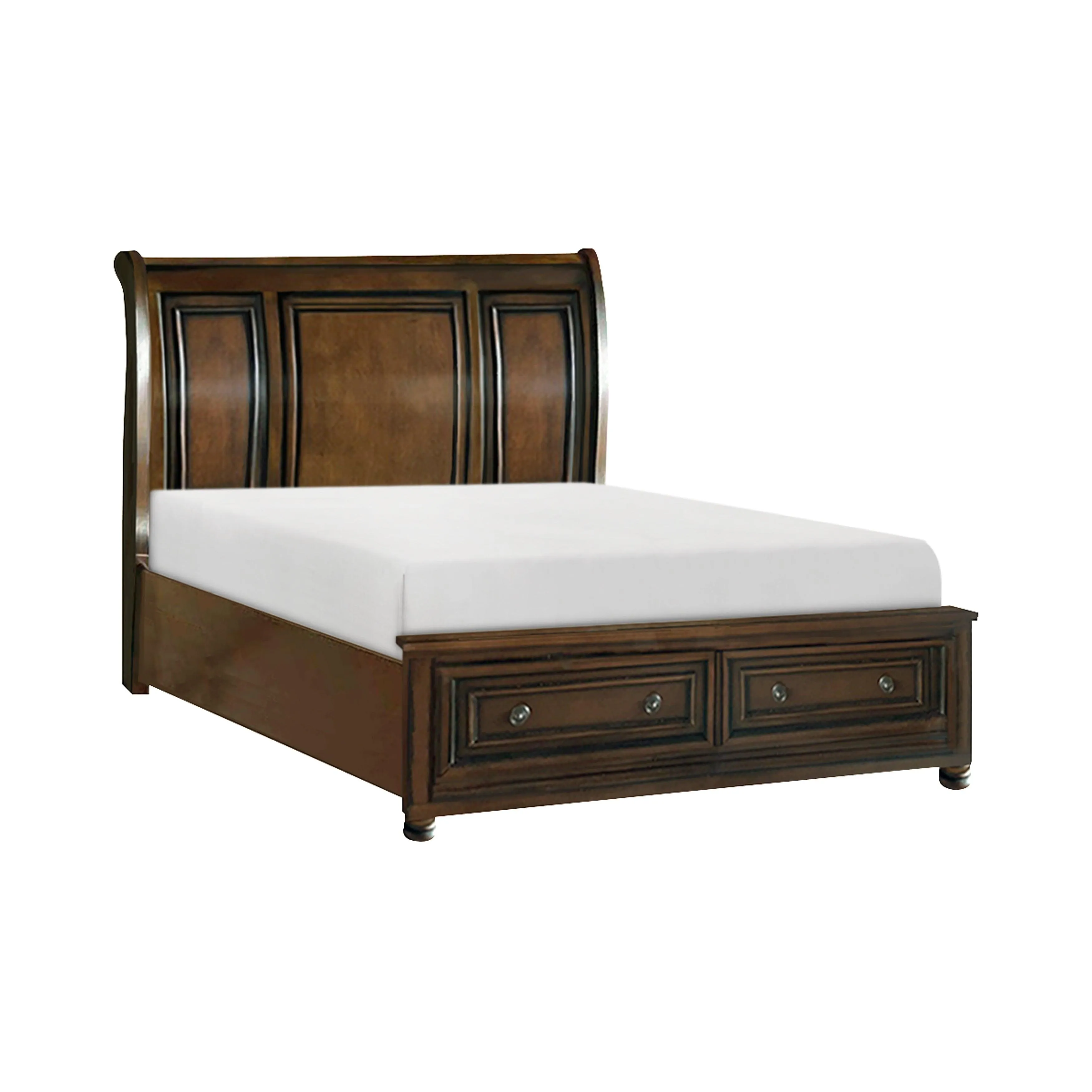 Cumberland Brown Cherry Queen Sleigh Storage Platform Bed - Image 5