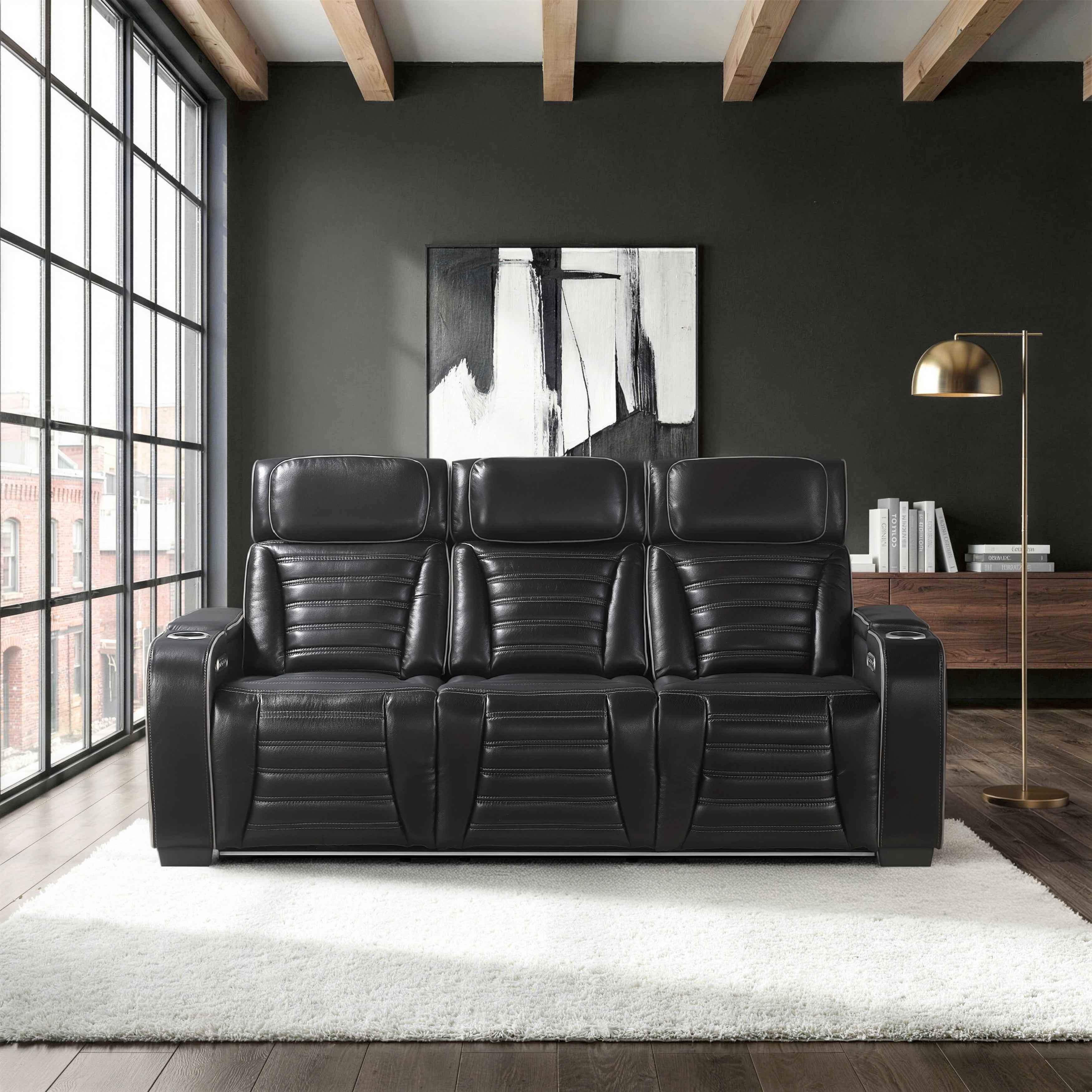 Cyber Black Power Double Reclining Sofa with Center Drop-Down - Image 17