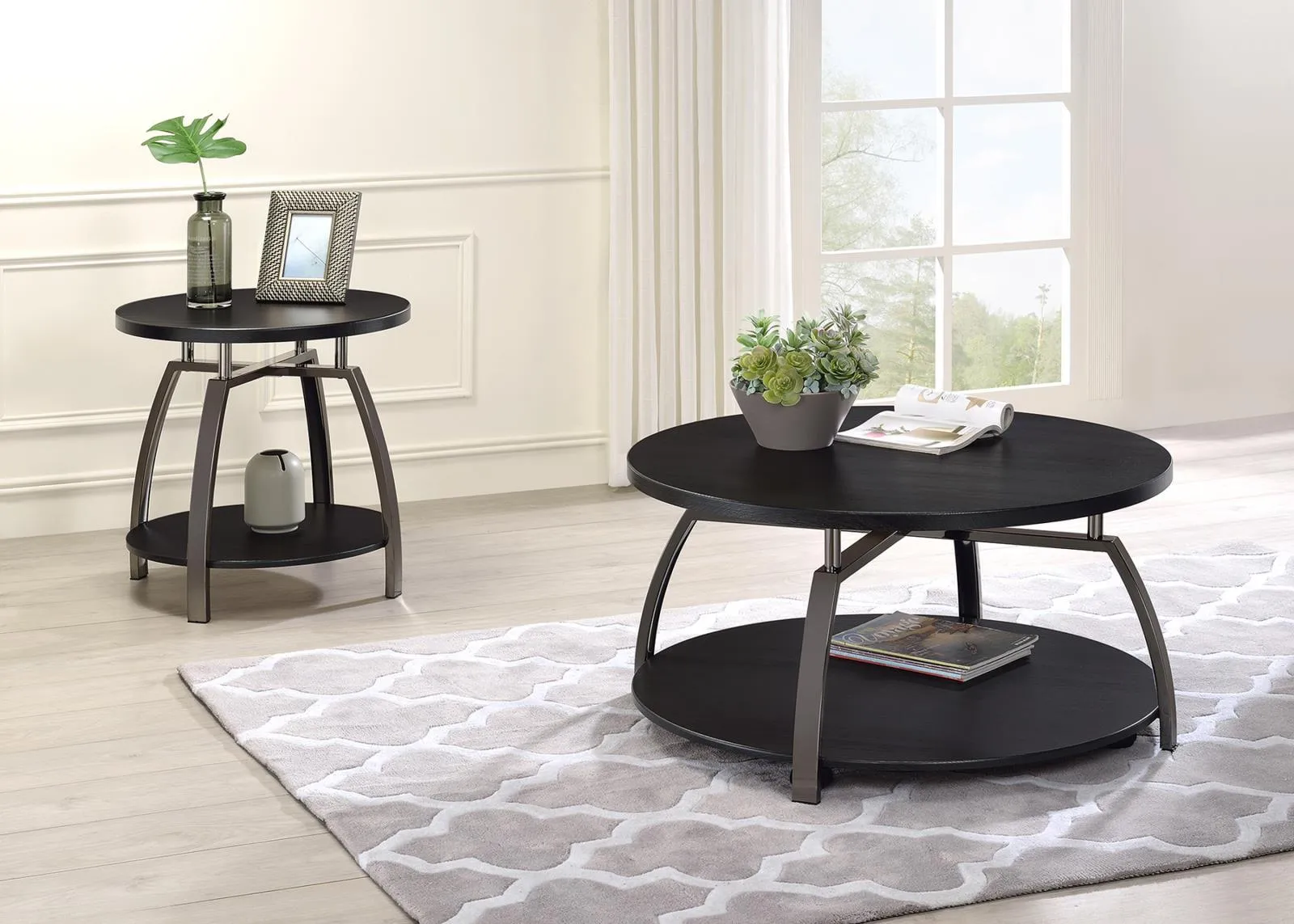Dacre Dark Gray/Black Nickel Round Coffee Table - Image 3
