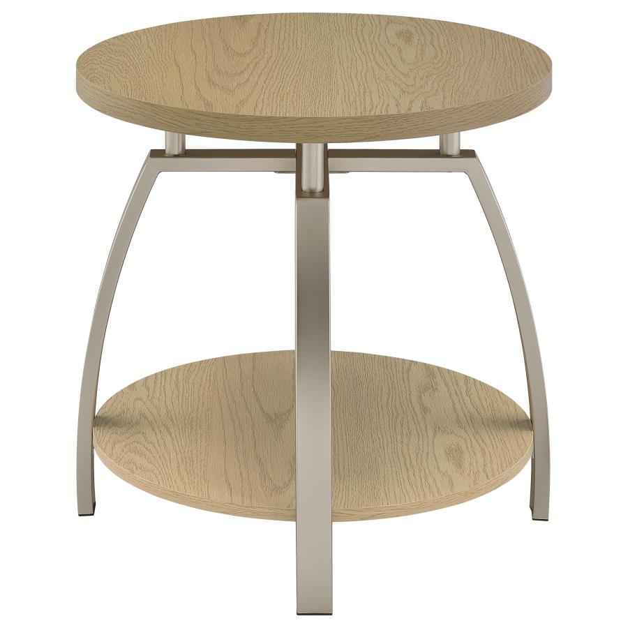 Dacre Greige Round Engineered Wood Top Side End Table - Image 4