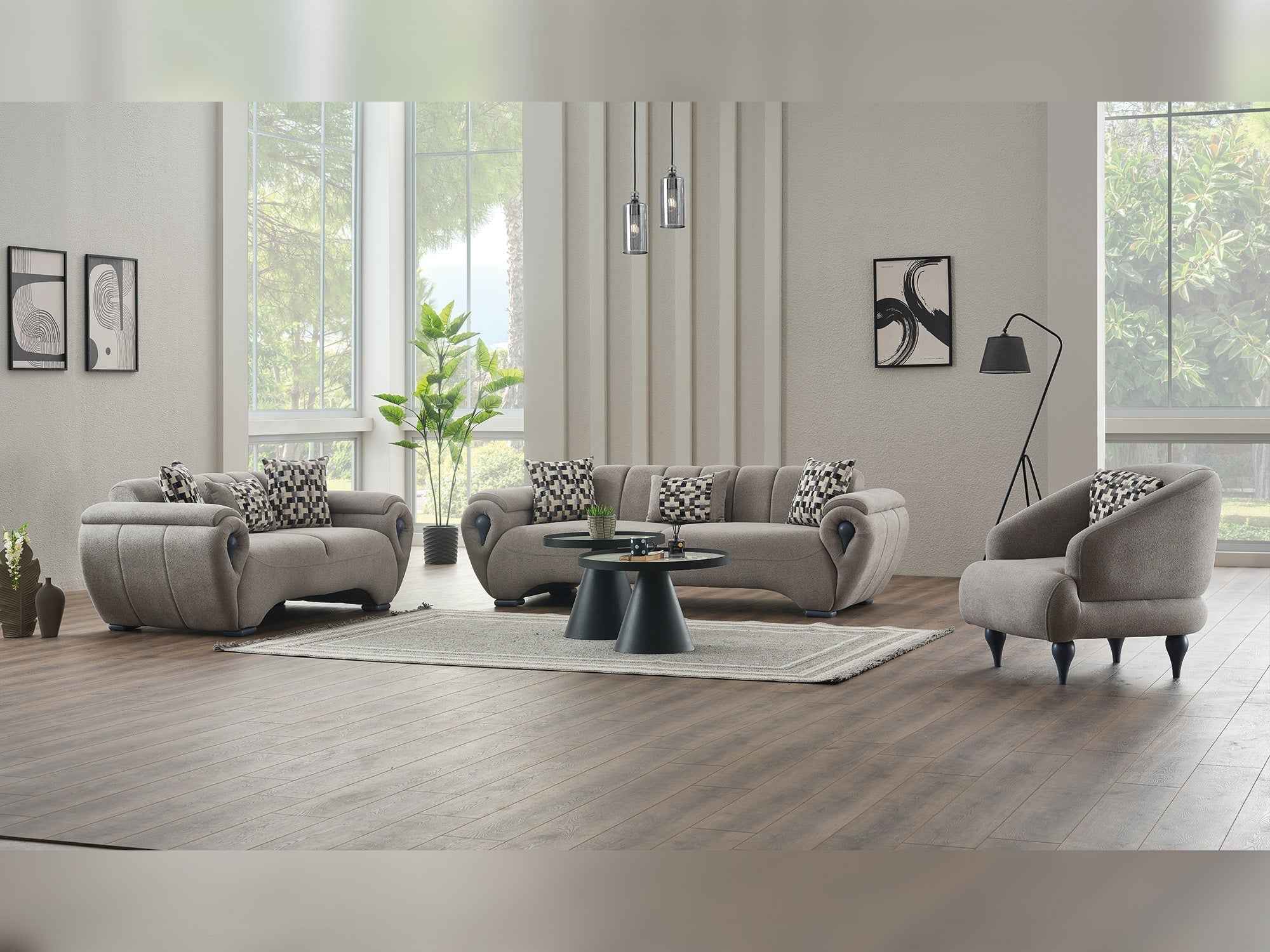 Damla Cream 3-pieces (Sofa & Loveseat & Chair) Living Room Set