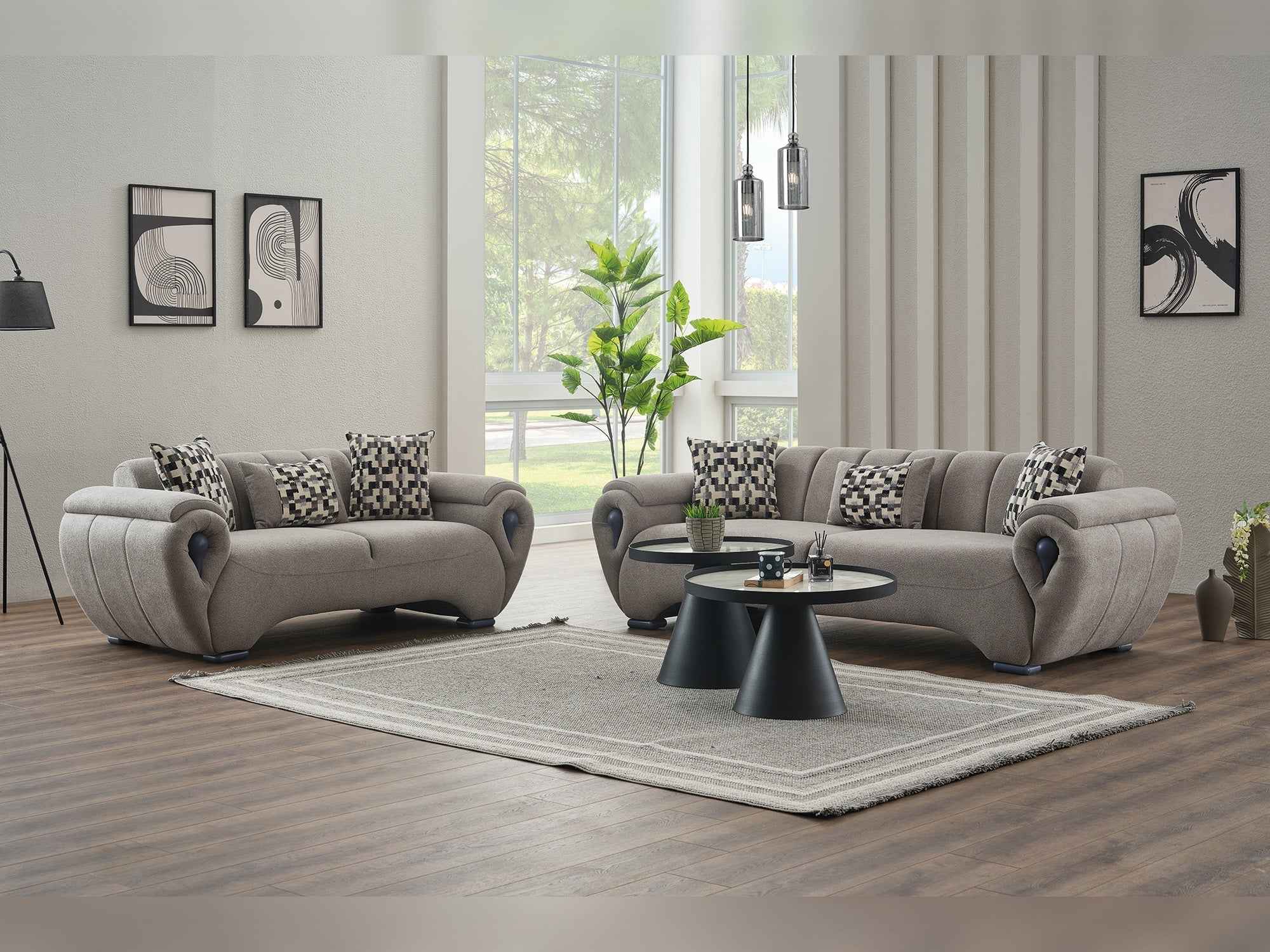 Damla Cream 3-pieces (Sofa & Loveseat & Chair) Living Room Set - Image 2