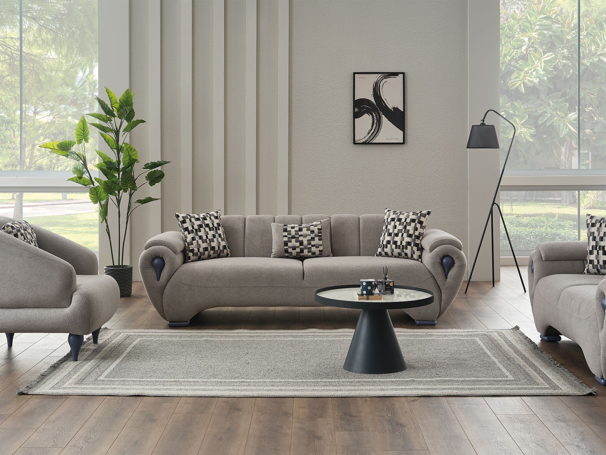 Damla Cream 3-pieces (Sofa & Loveseat & Chair) Living Room Set - Image 6
