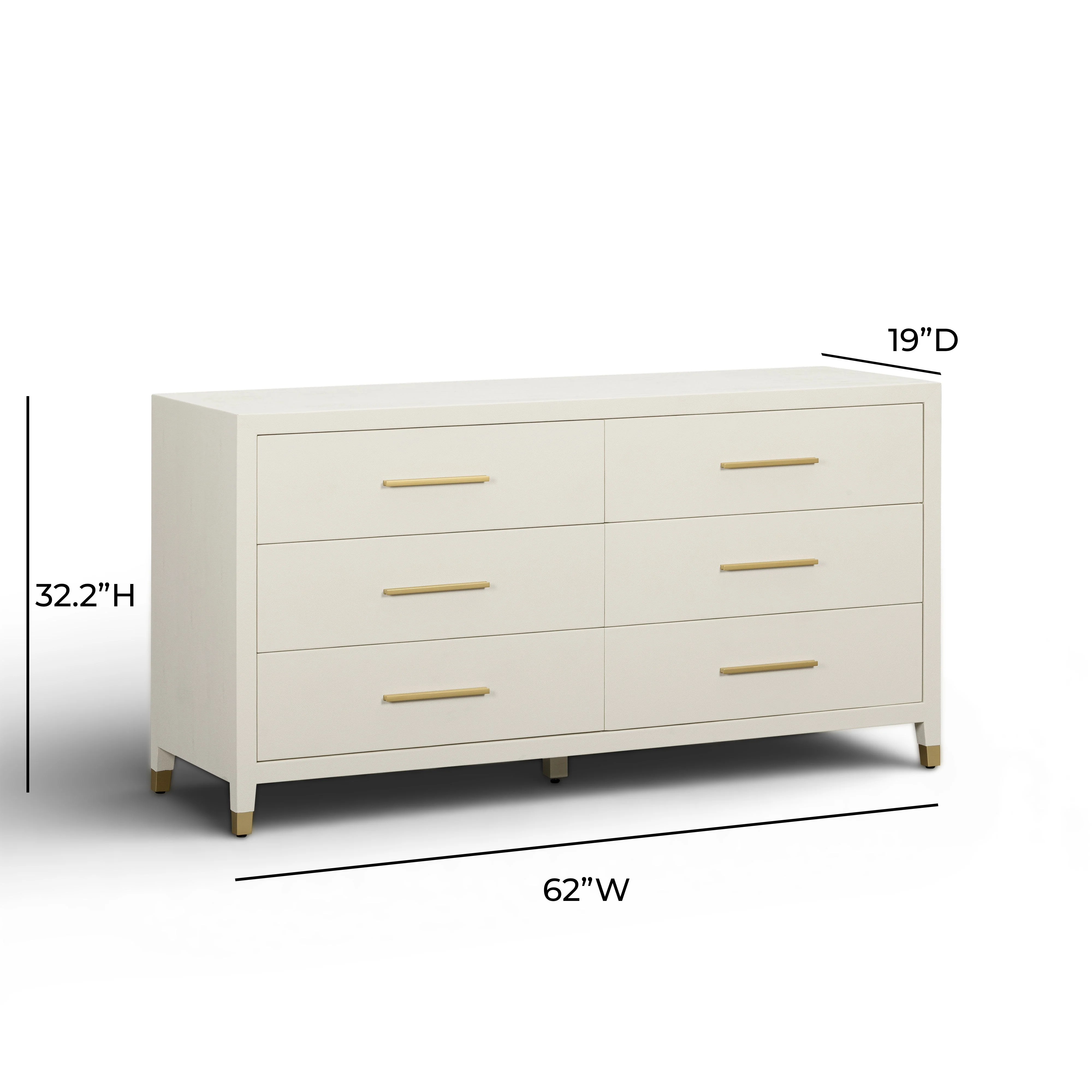Dani 62" Cream Faux Shagreen 6-Drawer Dresser - Image 7