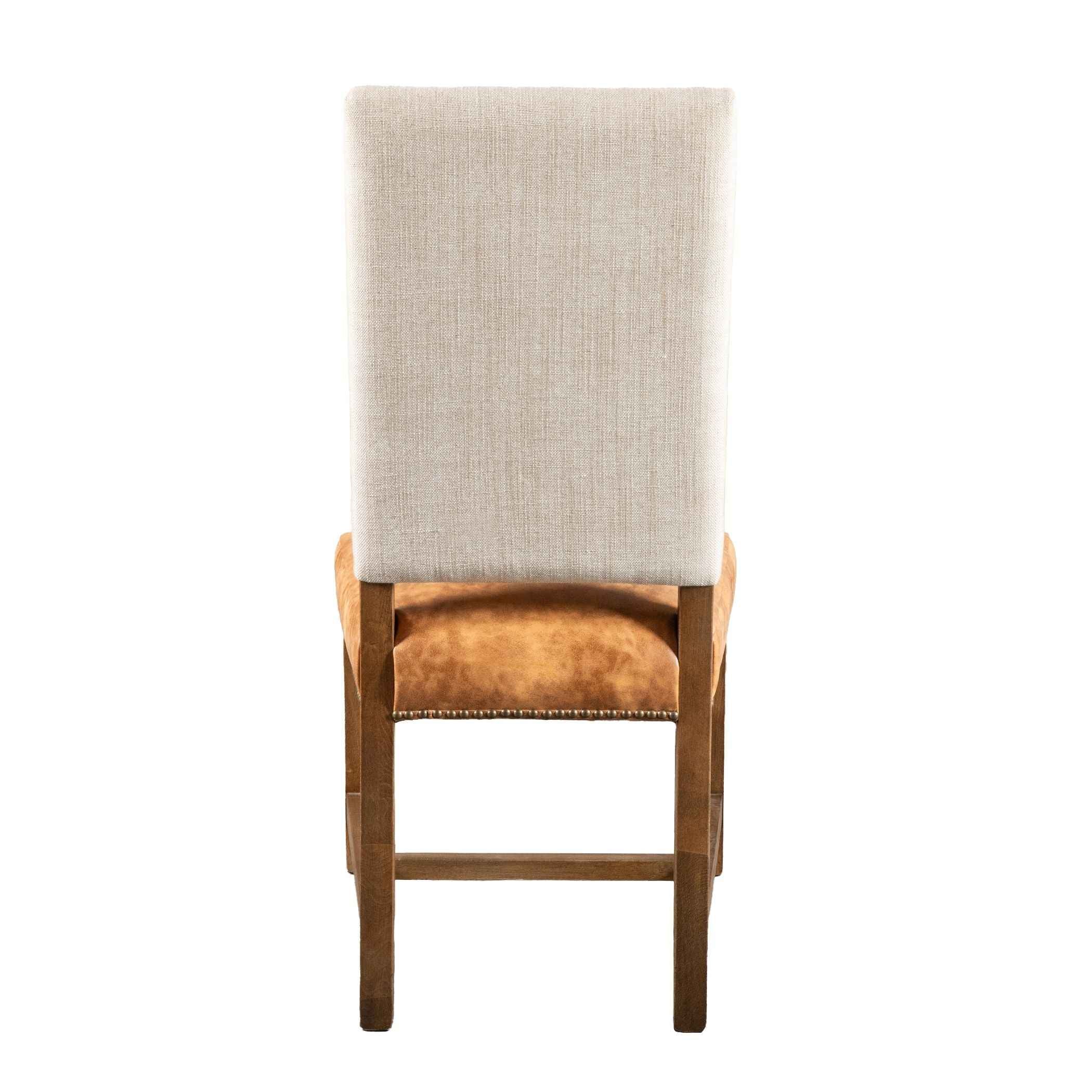 Darcy Dining Chair in Beige Linen and Warm Brown Leather with Earth Legs, Set of 2 - Image 4