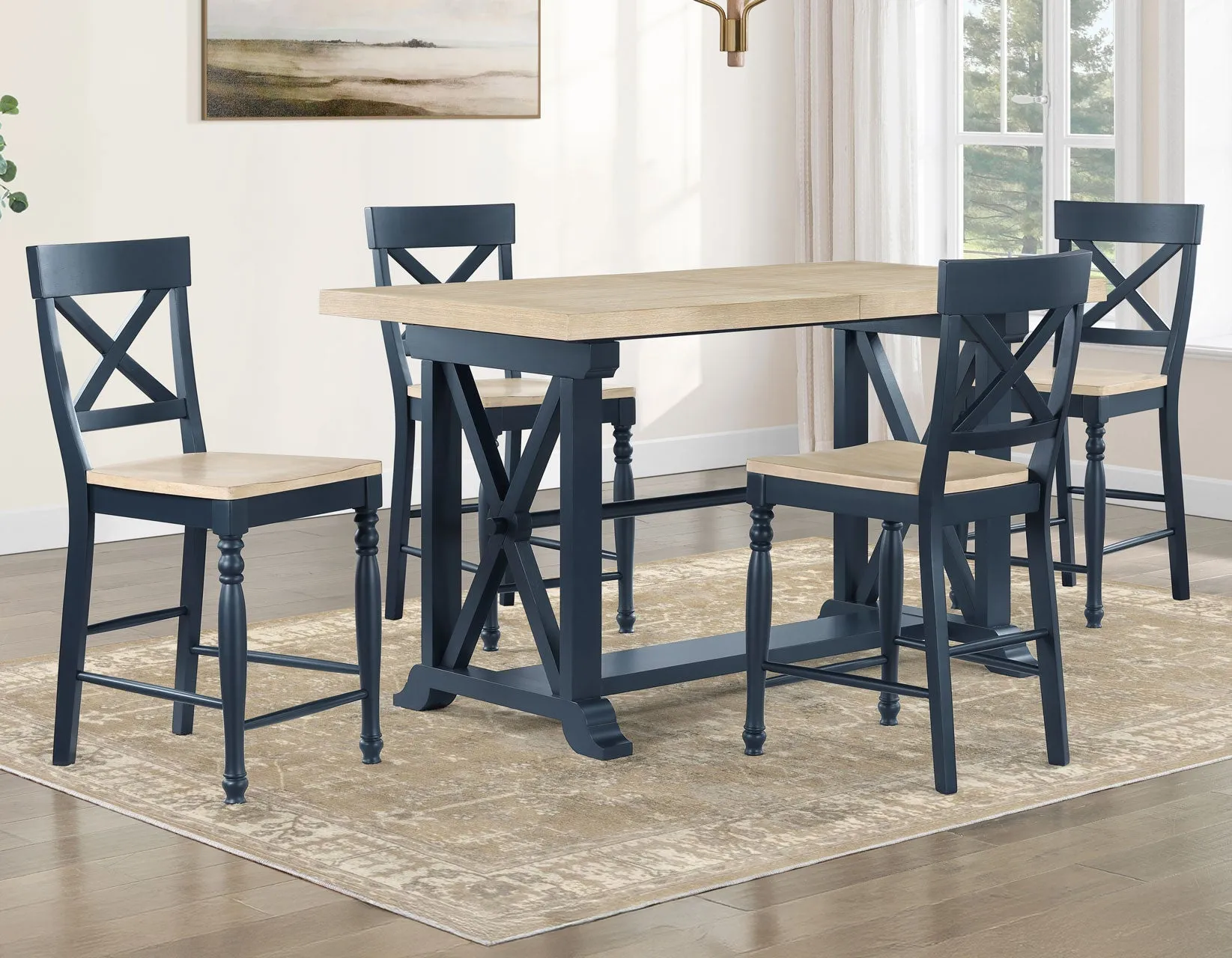 Darcy Midnight Blue/Natural Counter Height Dining Set with 18-inch Leaf