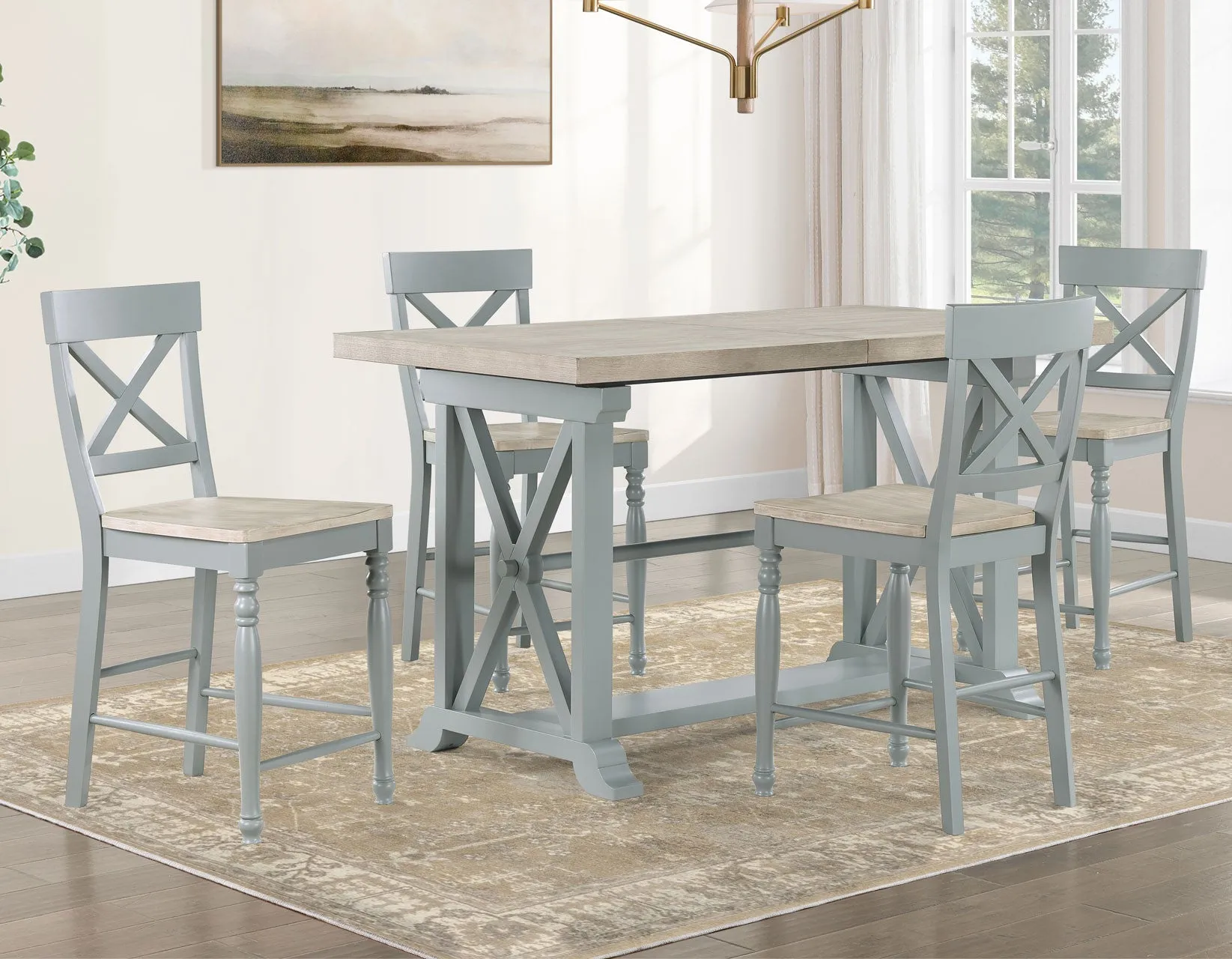 Darcy Mint Green/Natural Counter Height Dining Set with 18-inch Leaf