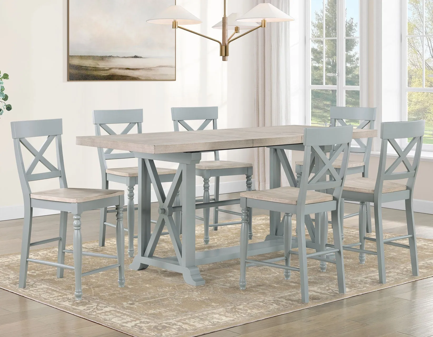 Darcy Mint Green/Natural Counter Height Dining Set with 18-inch Leaf - Image 2