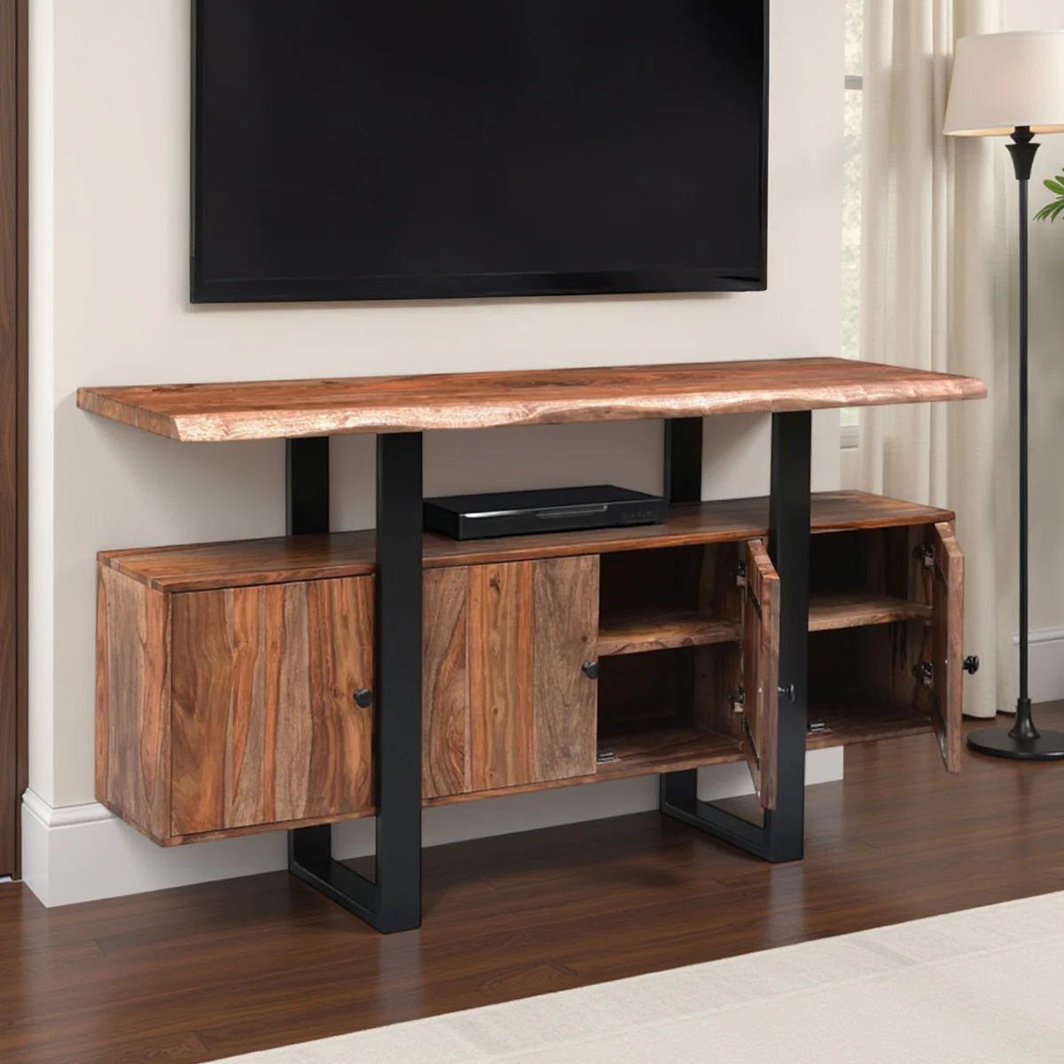 Miles 63" Live Edge Top Media Cabinet in Brownstone - Image 9