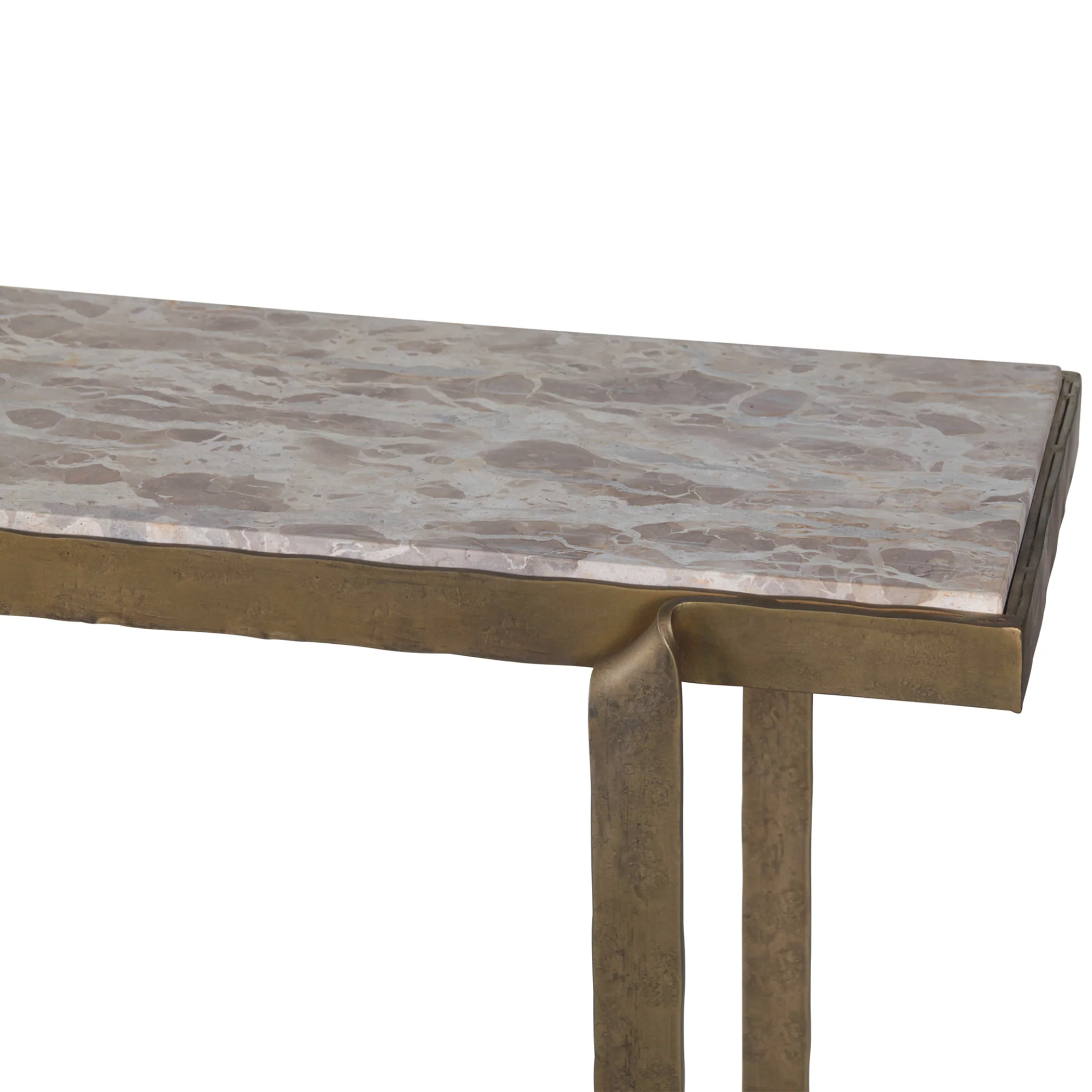 Argos 52" Console Table with Capri Beige Marble Top and Antique Brass Base - Image 4