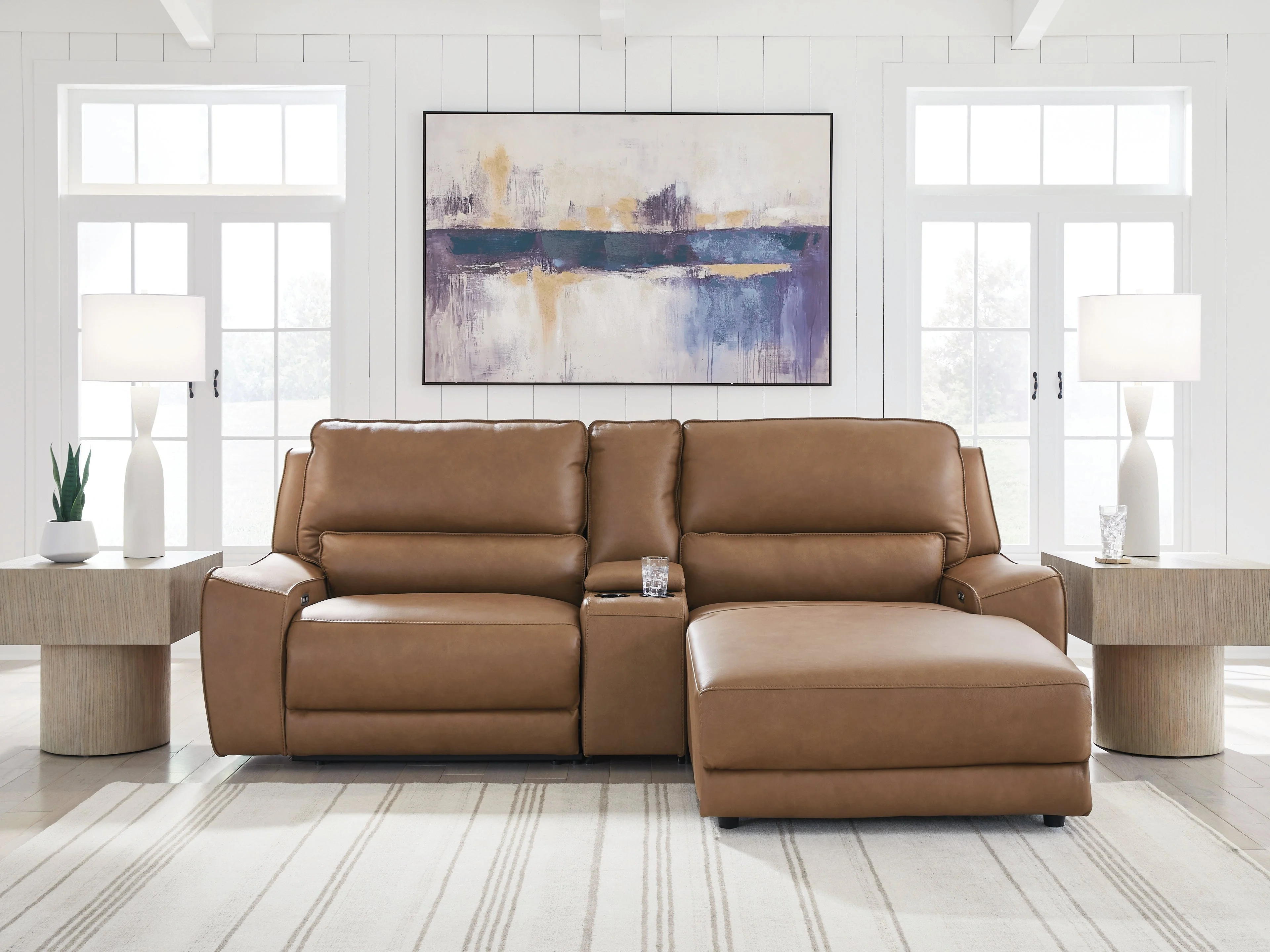 Deepwakes Caramel 3-Piece Power Reclining Sectional with Right Chaise