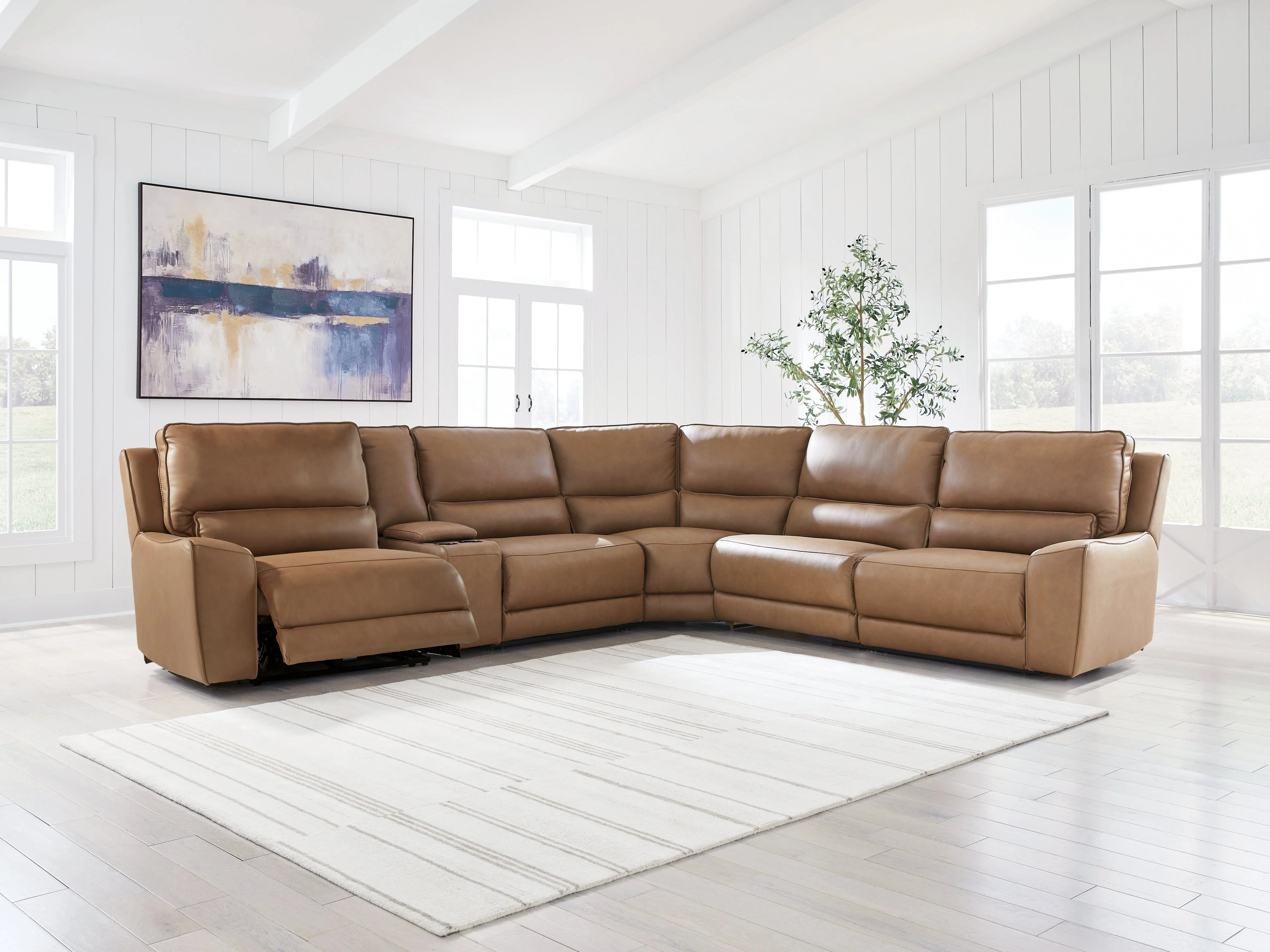 Deepwakes Caramel 6-Piece Reclining Sectional with Storage Console - Image 2