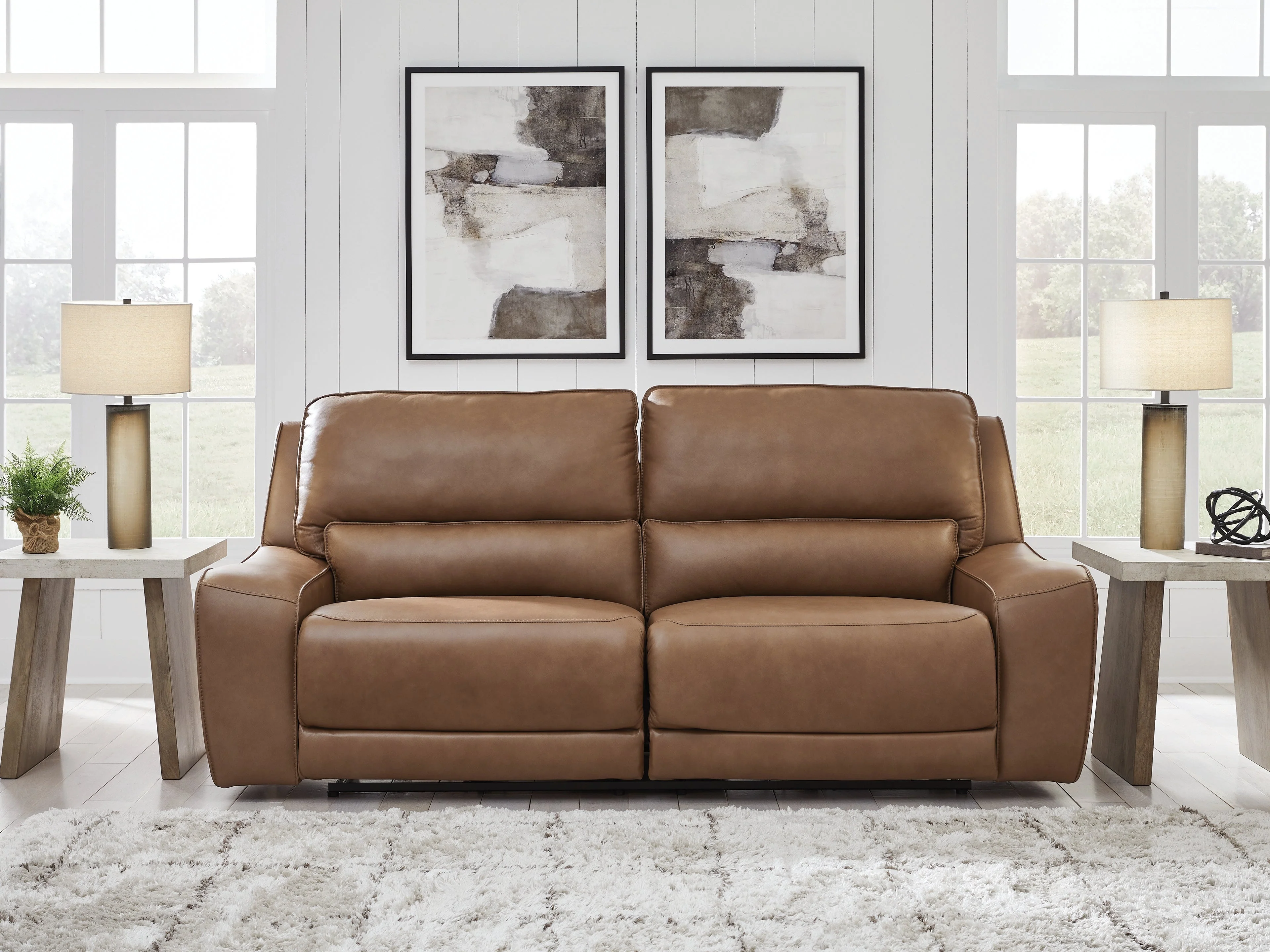 DeepWakes Caramel Dual Power Leather Reclining Sofa