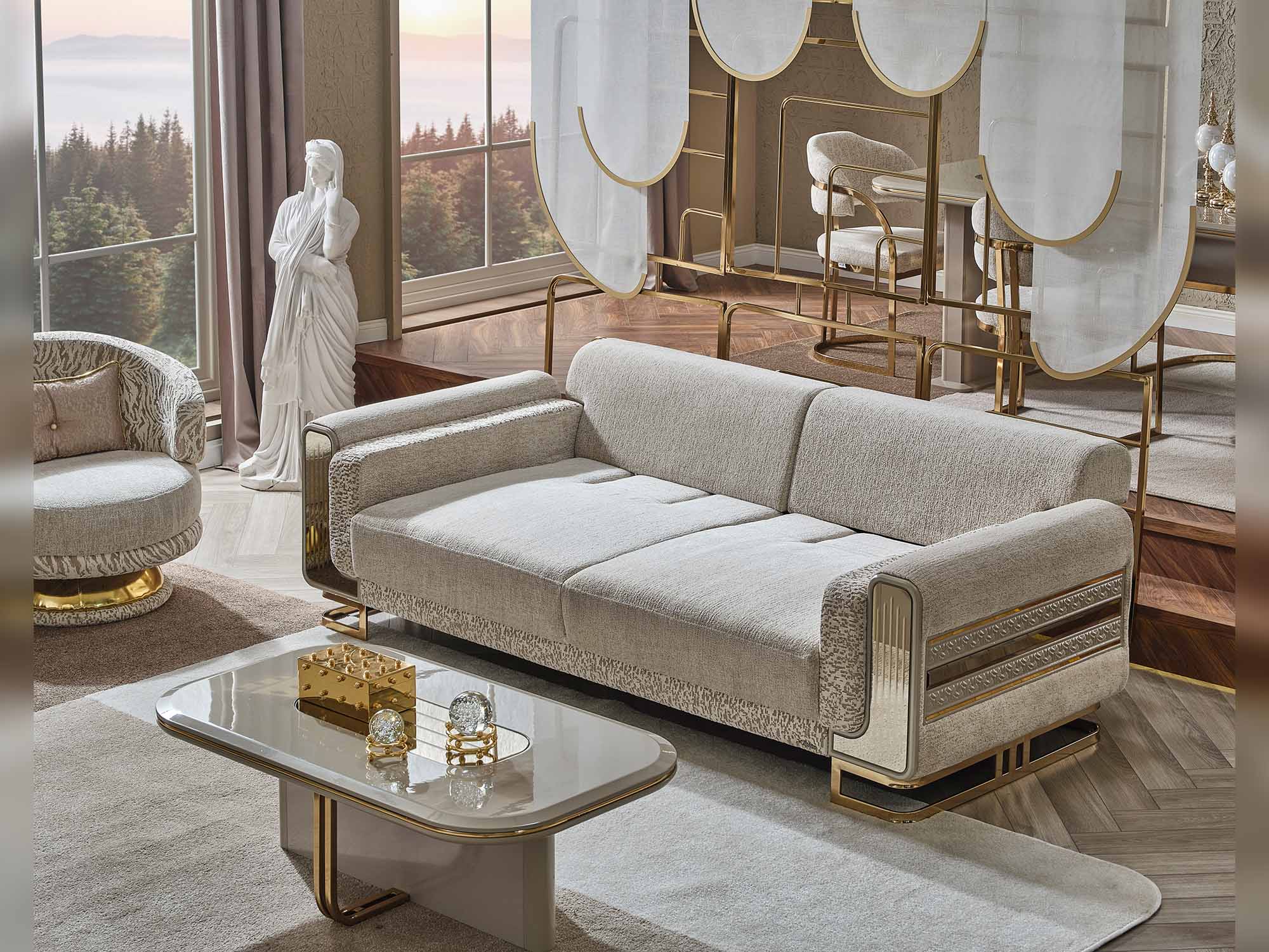 Delux Cream Convertible Loveseat - Image 10