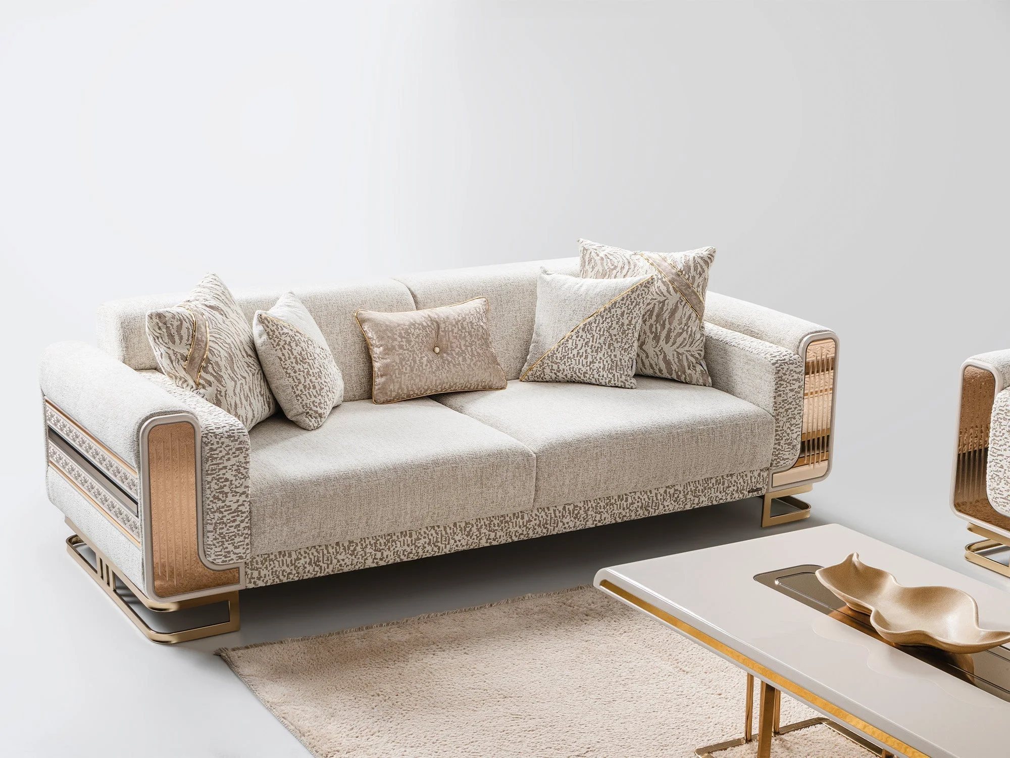 Delux Cream Convertible Sofa - Image 3