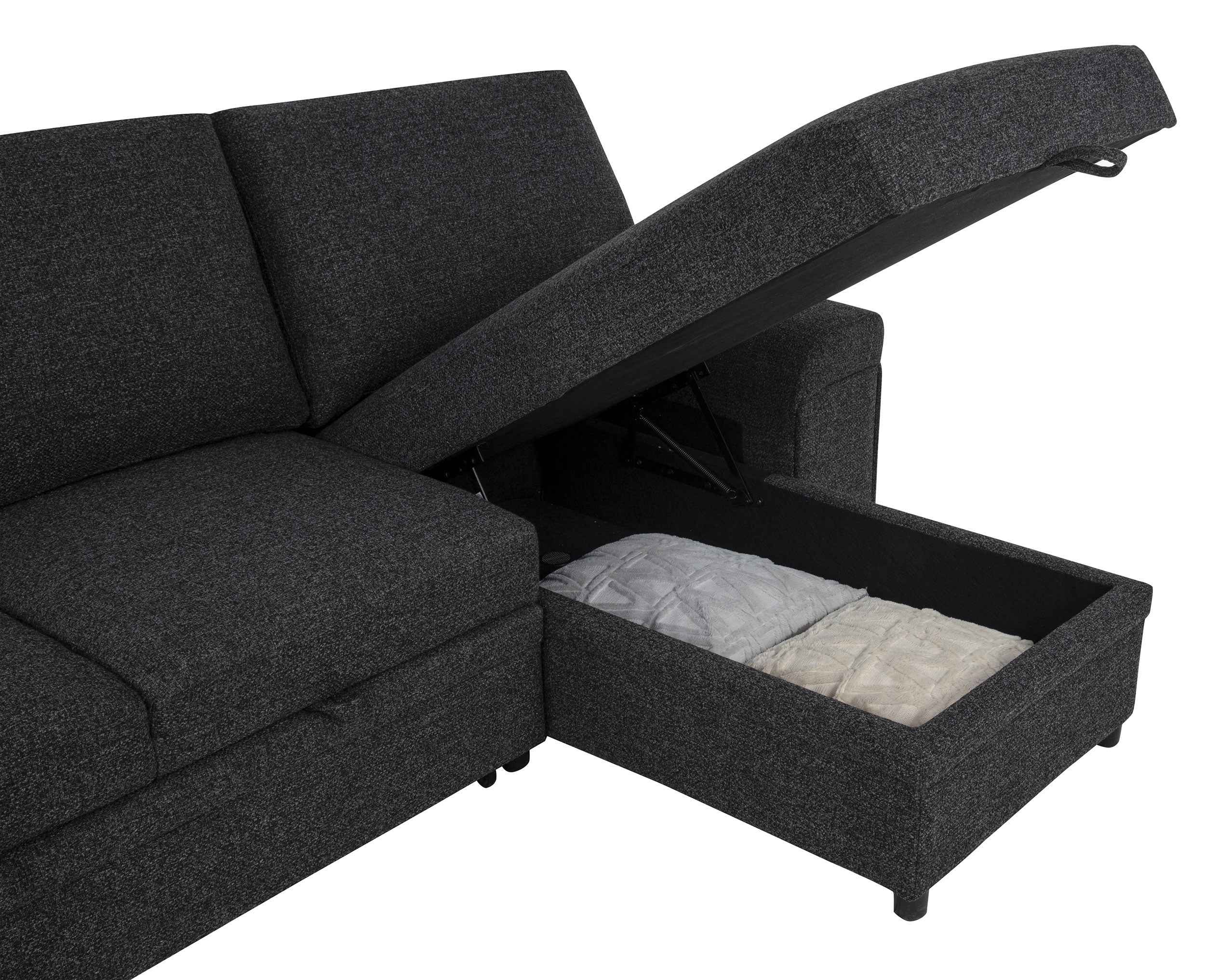 Demko Black Sleeper Sectional Sofa with Speaker and Storage Chaise - Image 13