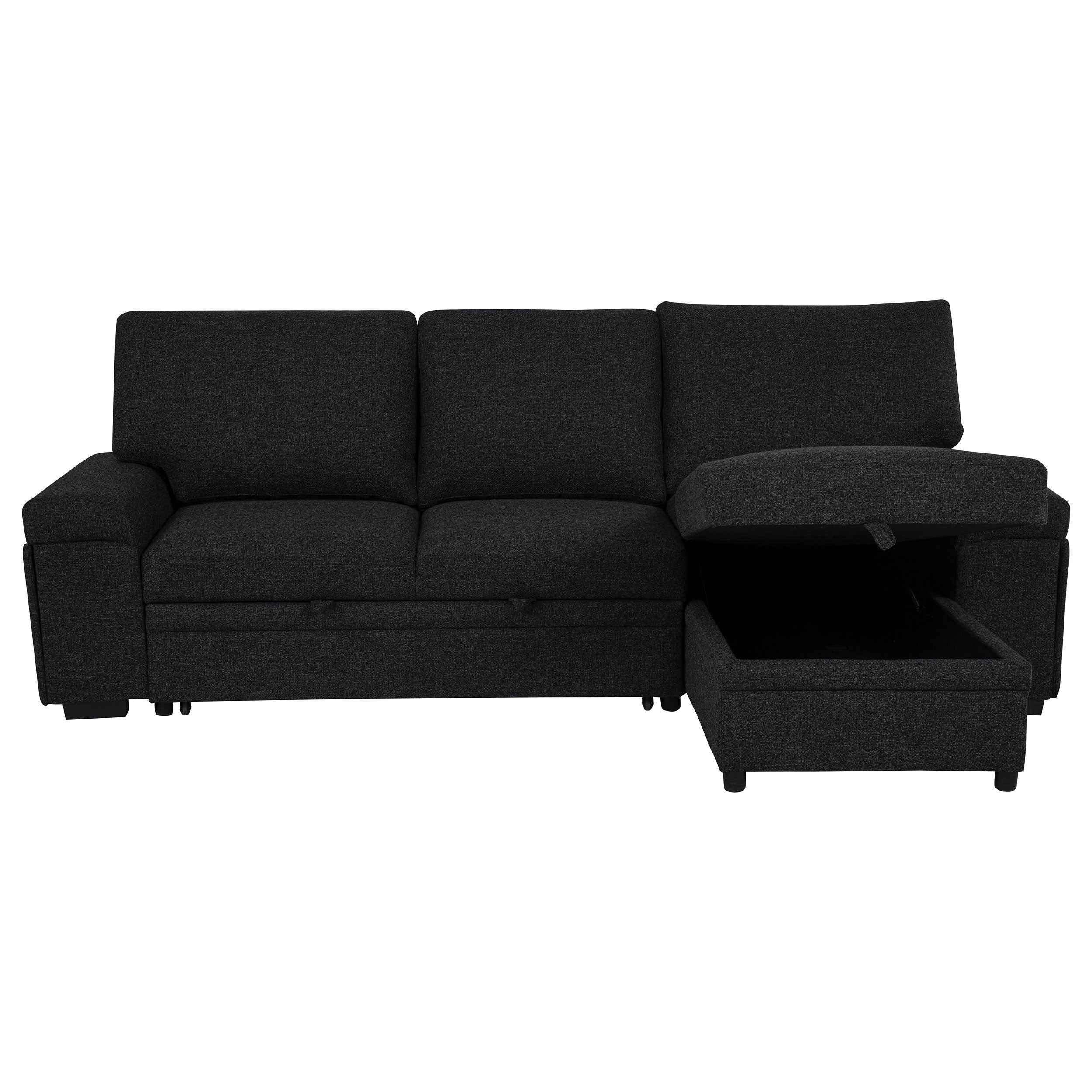 Demko Black Sleeper Sectional Sofa with Speaker and Storage Chaise - Image 6