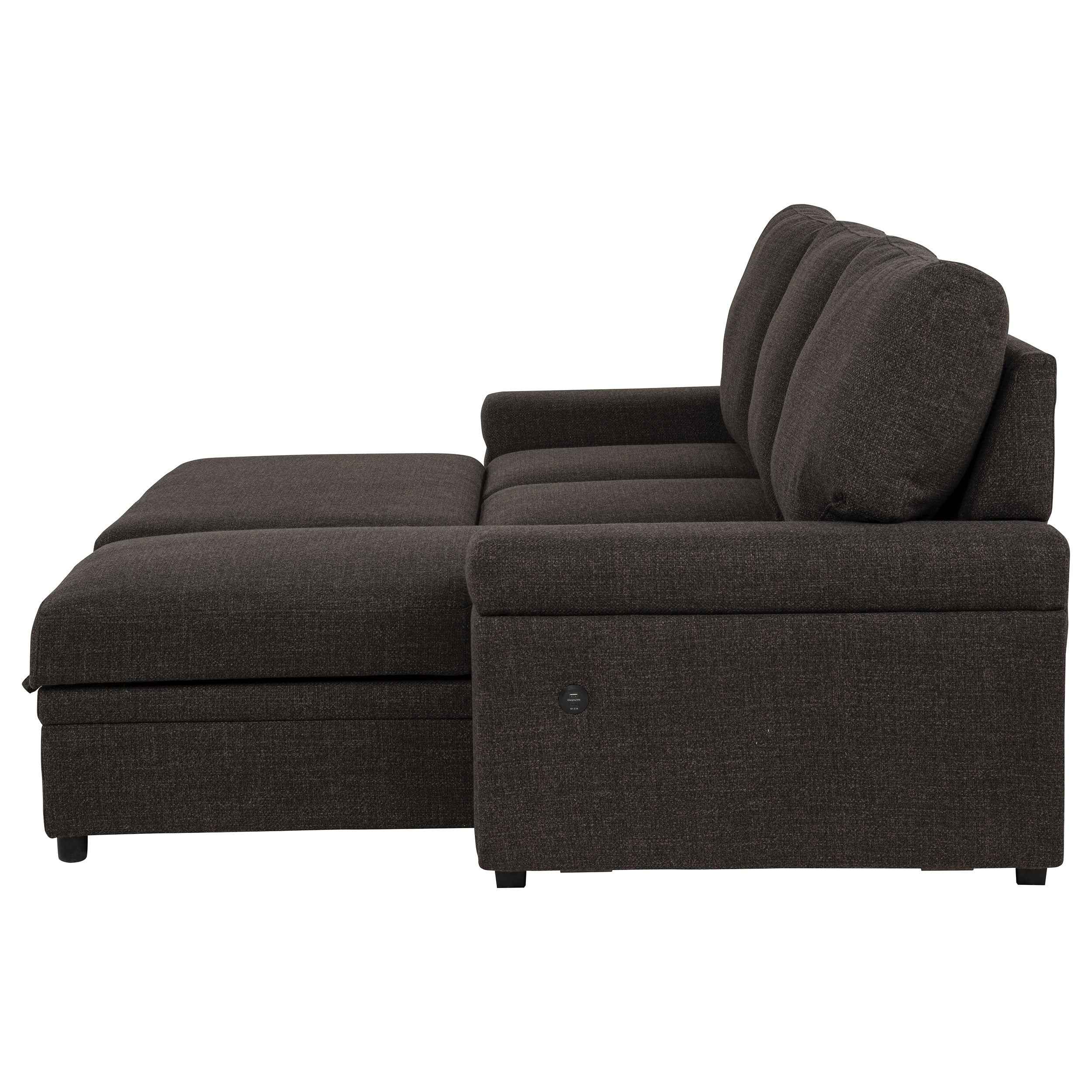 Demko Brown Sleeper Sectional Sofa with Speaker and Storage Chaise - Image 11